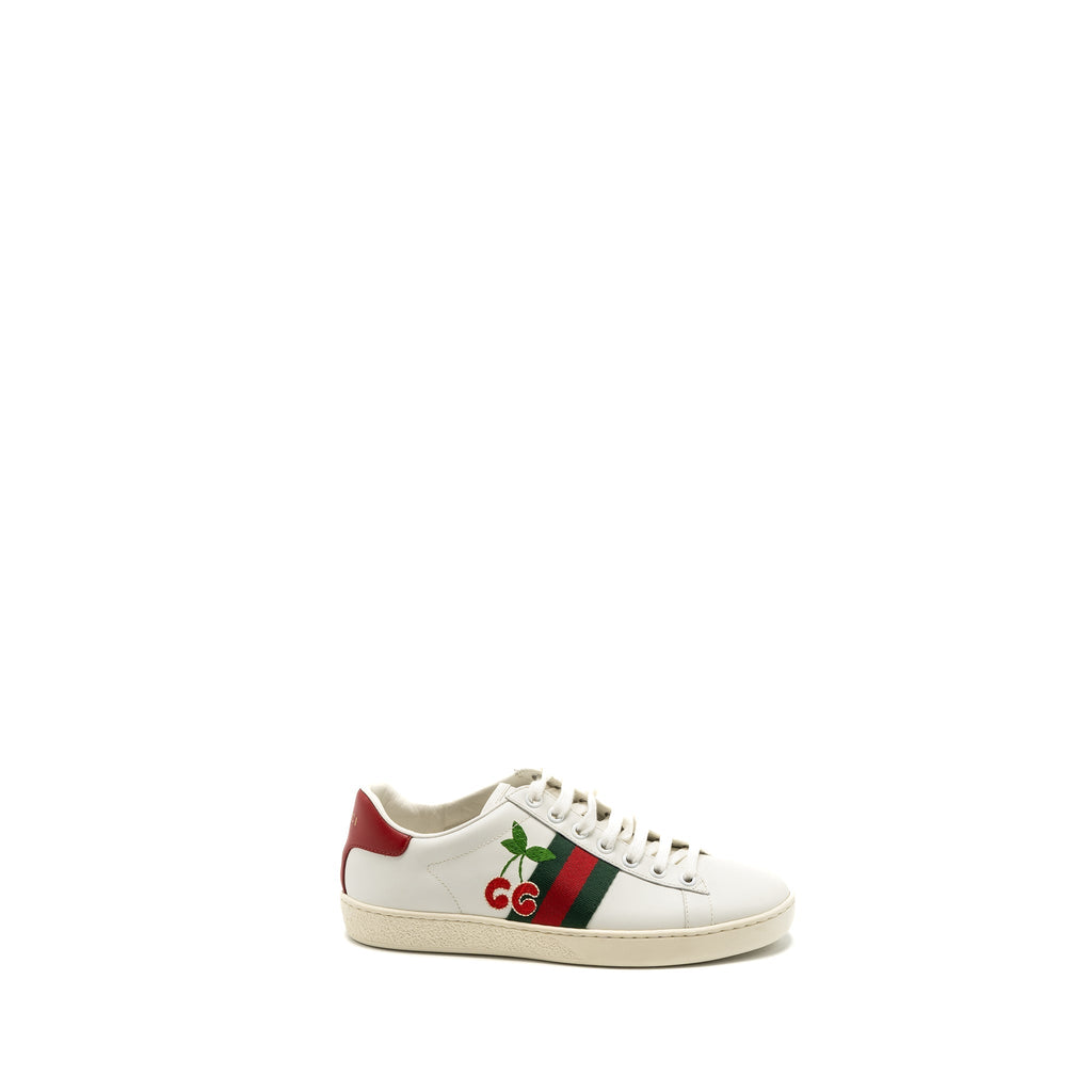 GUCCI LEATHER SNEAKERS WITH GG CHERRY PRINT WHITE MULTICOLOUR