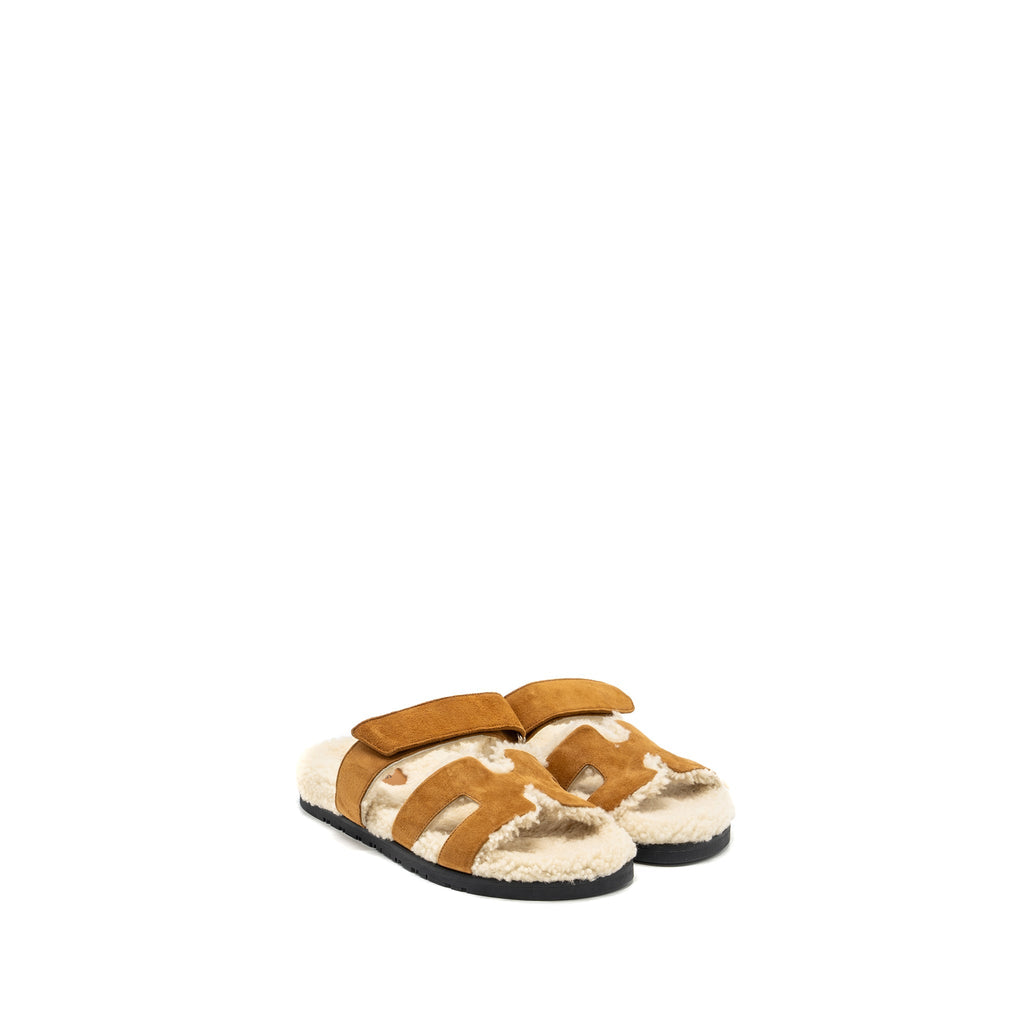HERMES CHYPRE SANDAL CHEVRE GOATSKIN /SHEARLING NATUREL/ECRU