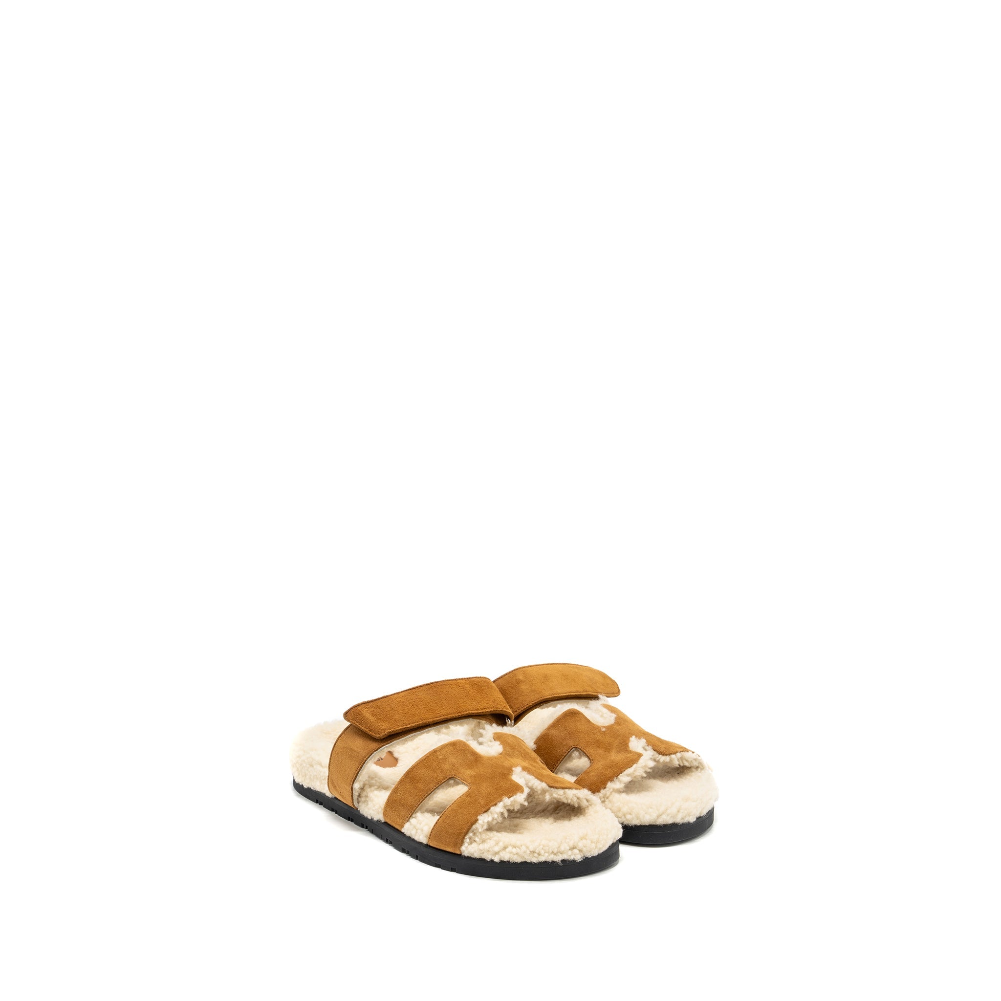 HERMES CHYPRE SANDAL CHEVRE GOATSKIN /SHEARLING NATUREL/ECRU