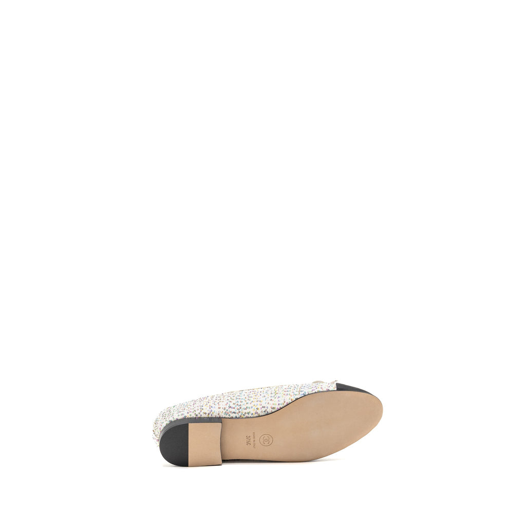 CHANEL 23C BALLERINAS FLAT SHOES GLITTERED FABRIC/GROSGRAIN WHITE/MULTICOLOUR/BLACK