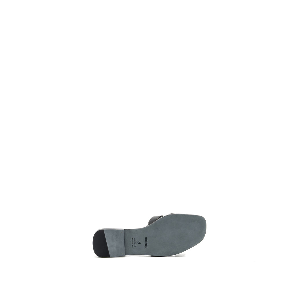 HERMES ORAN SANDAL BOX CALFSKIN BLACK