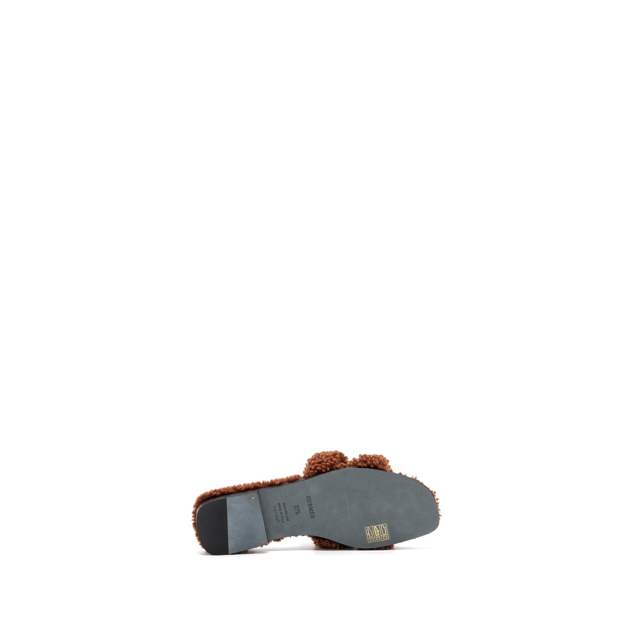 HERMES ORAN SANDAL SHEARLING DARK BROWN