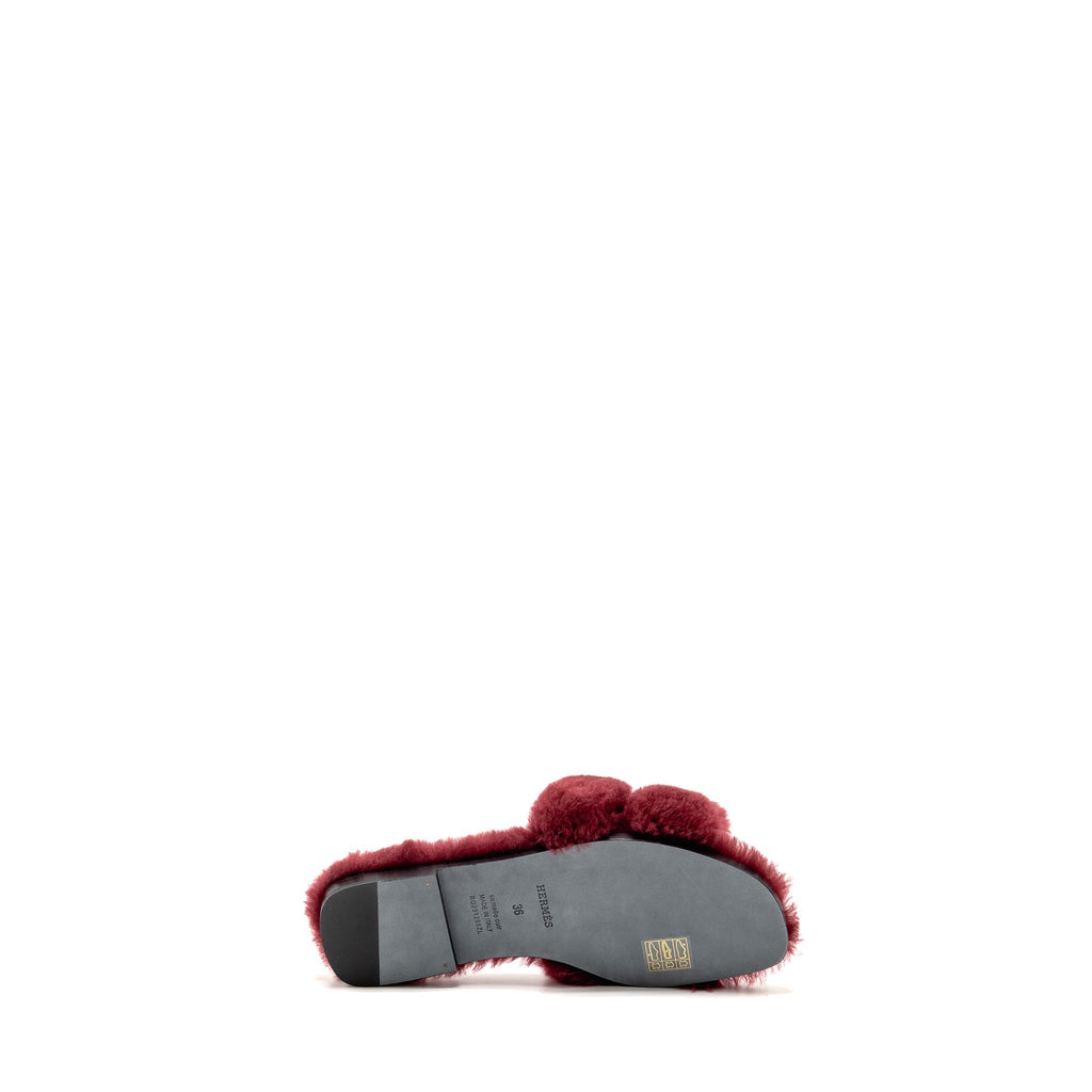 HERMES ORAN SANDALS SHEARLING BURGUNDY