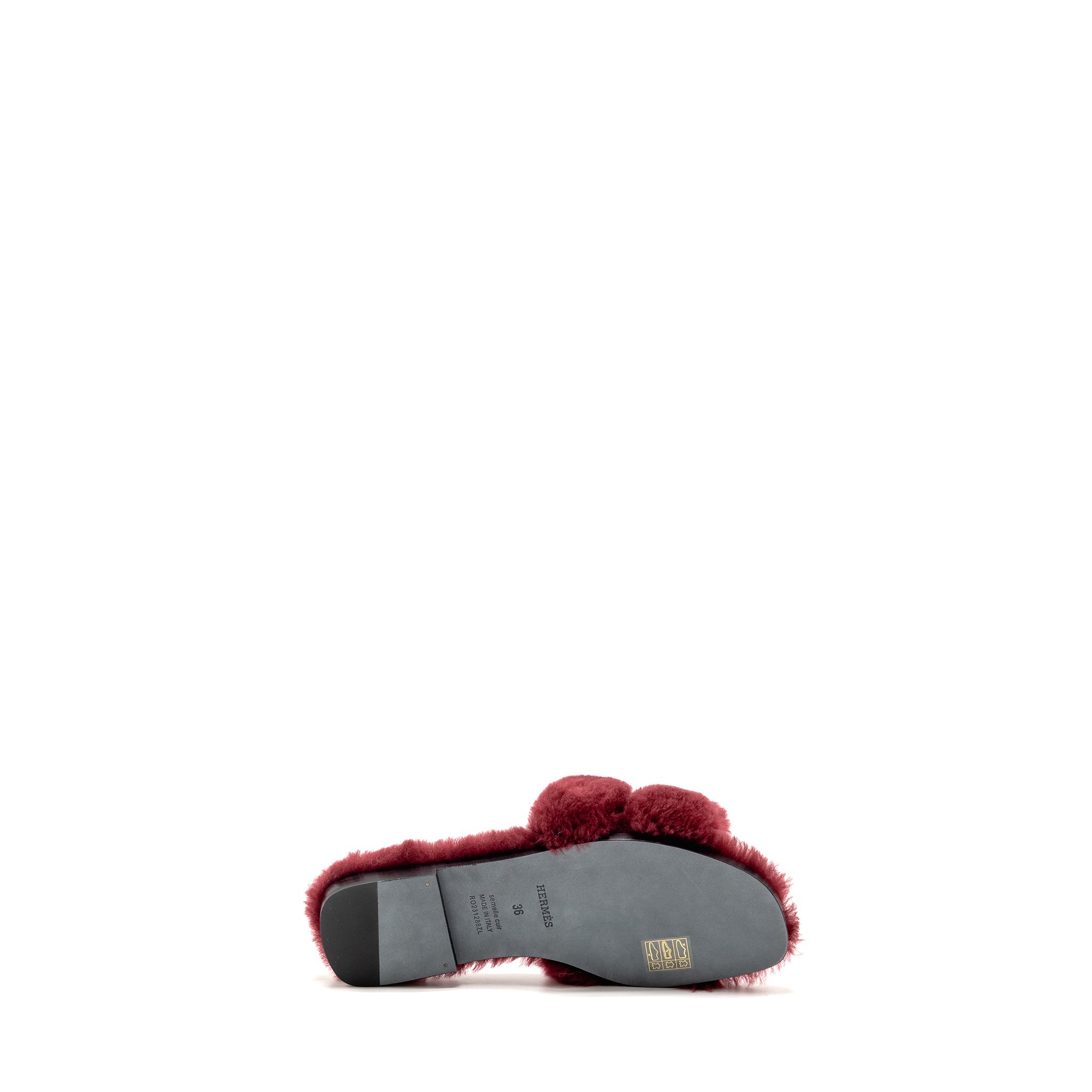 HERMES ORAN SANDALS SHEARLING BURGUNDY