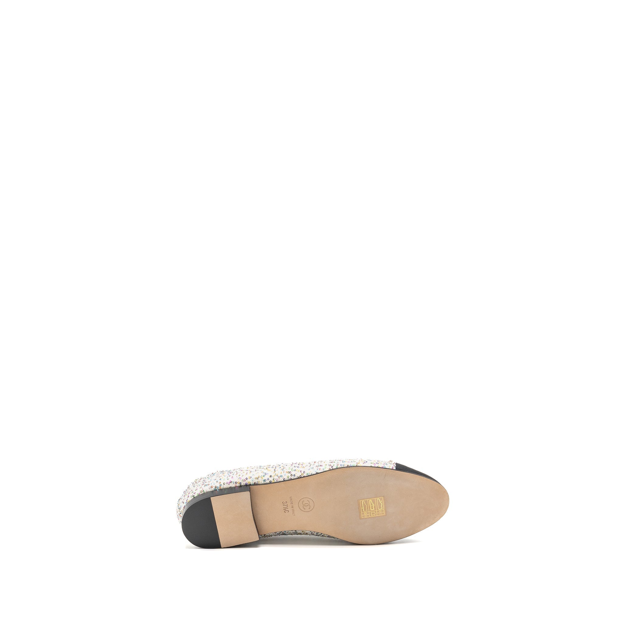 CHANEL 23C BALLERINAS FLAT SHOES GLITTERED FABRIC/GROSGRAIN WHITE/MULTICOLOUR/BLACK