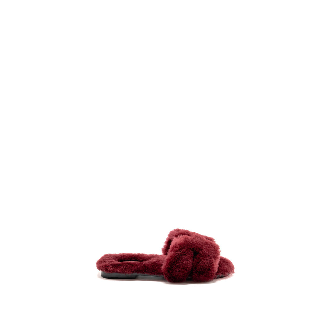 HERMES ORAN SANDALS SHEARLING BURGUNDY