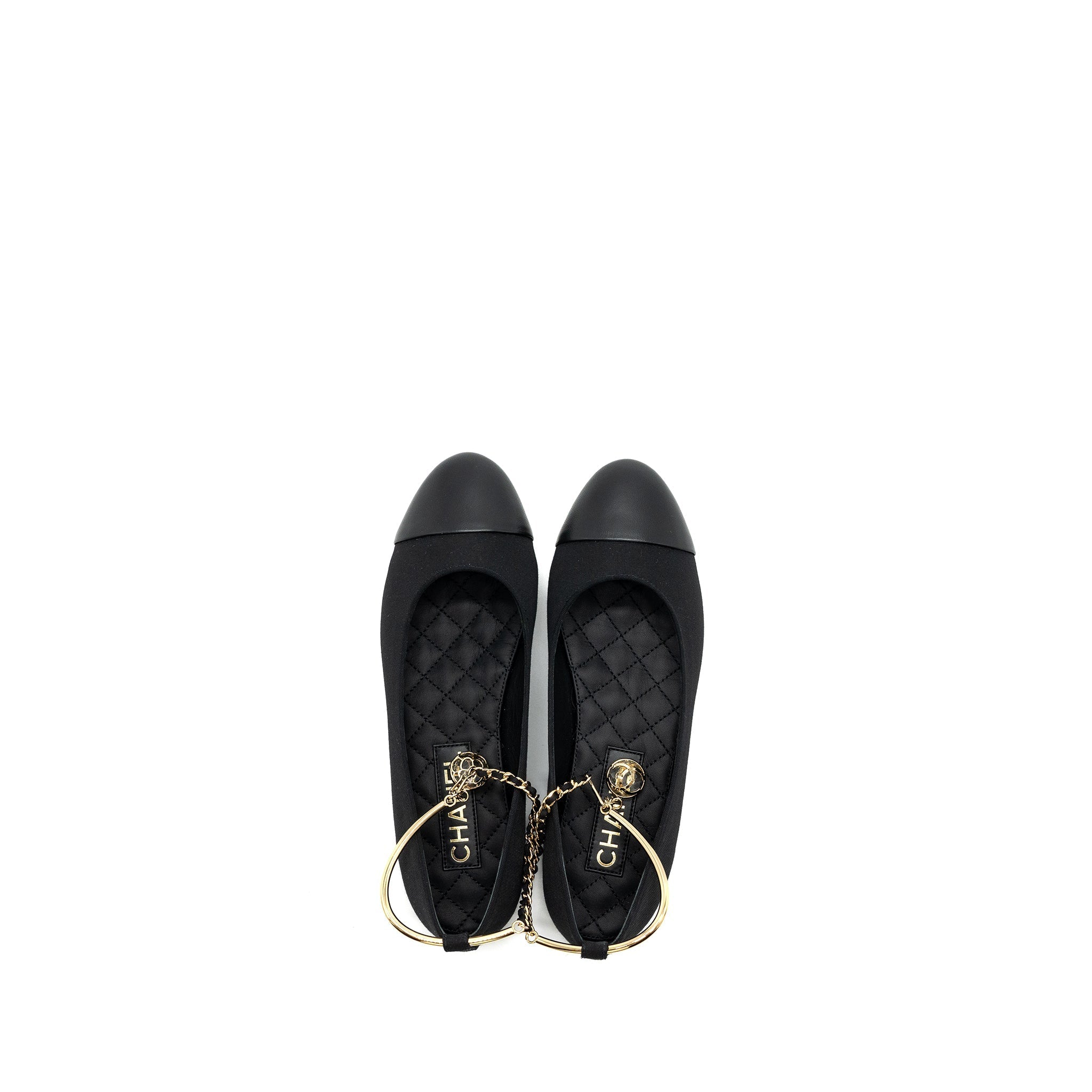 CHANEL BALLERINAS SHOES CANVAS/LEATHER BLACK LGHW