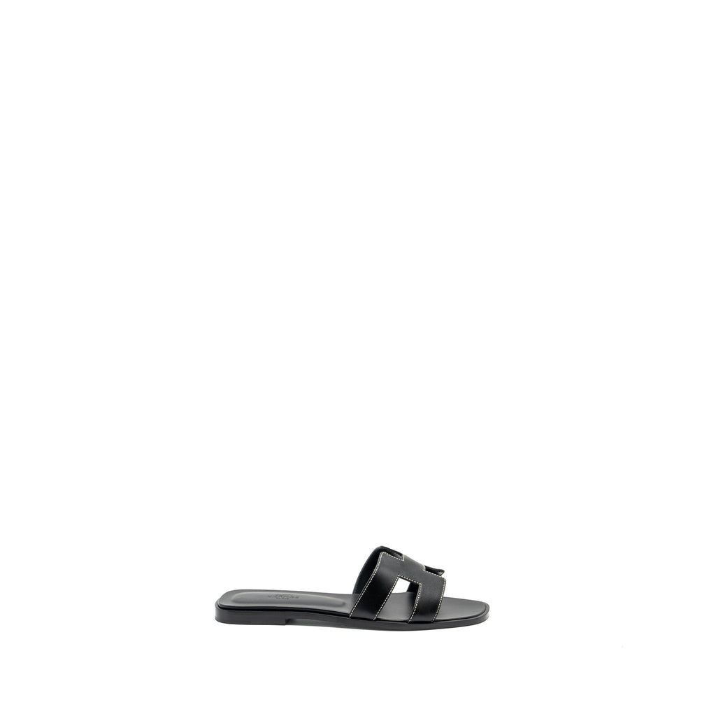 HERMES ORAN SANDAL BOX CALFSKIN BLACK