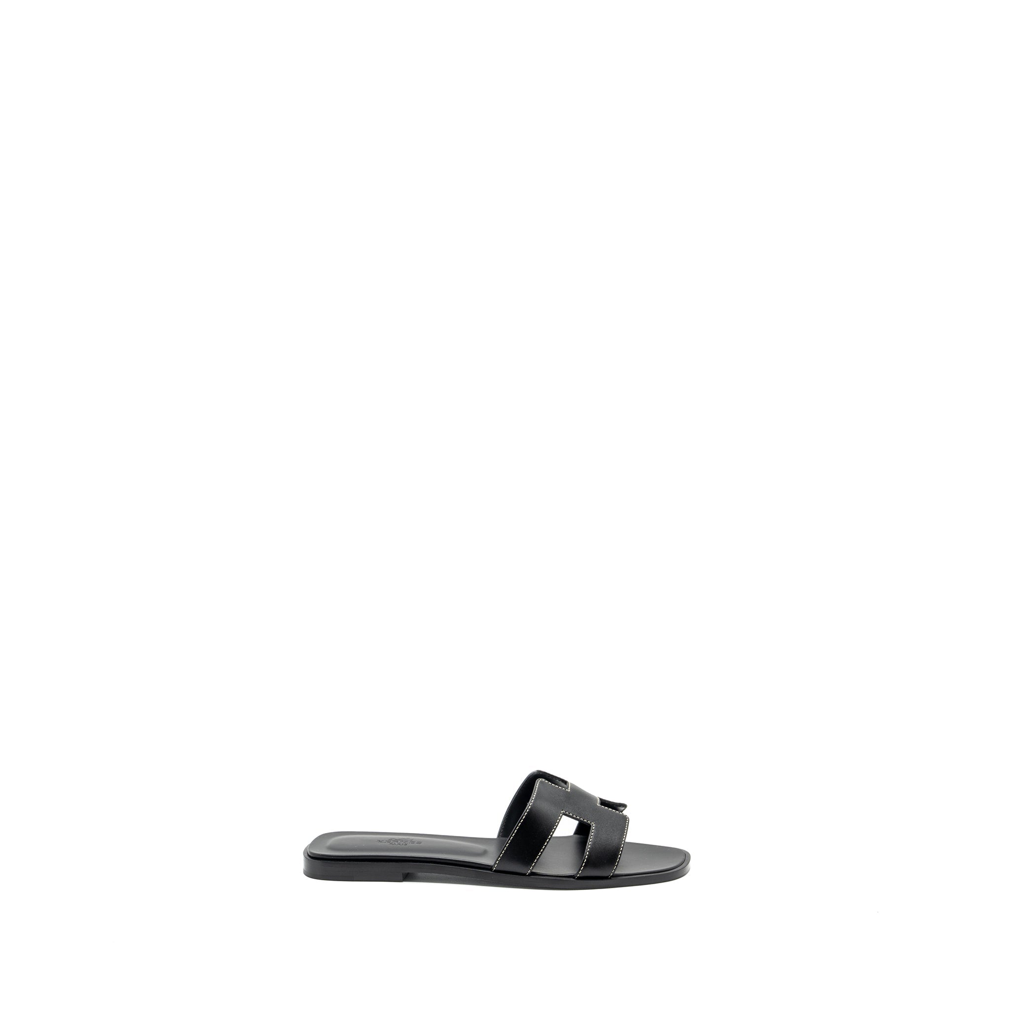 HERMES ORAN SANDAL BOX CALFSKIN BLACK