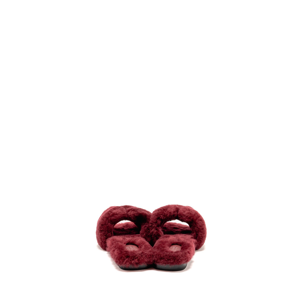 HERMES ORAN SANDALS SHEARLING BURGUNDY