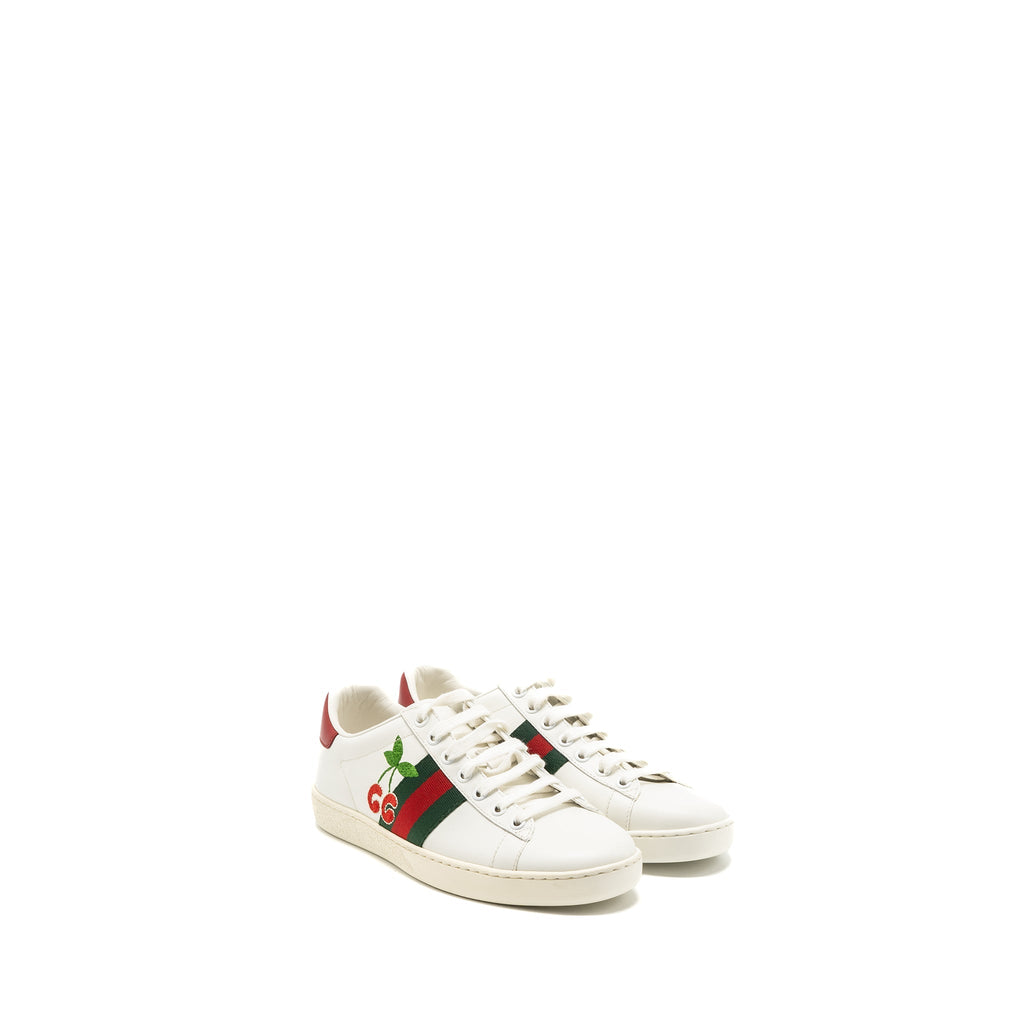 GUCCI LEATHER SNEAKERS WITH GG CHERRY PRINT WHITE MULTICOLOUR