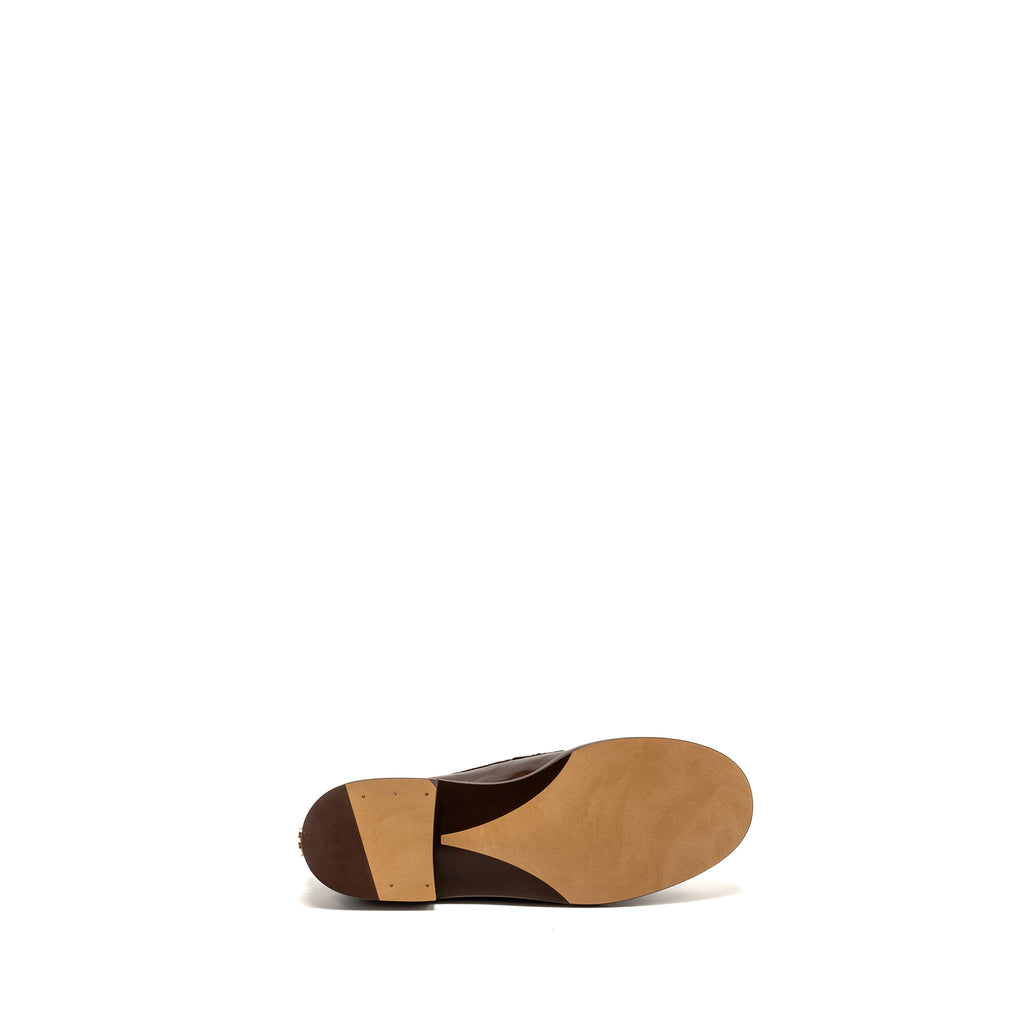 CHANEL LETTER LOGO LOAFERS PATENT CALFSKIN DARK BROWN LGHW