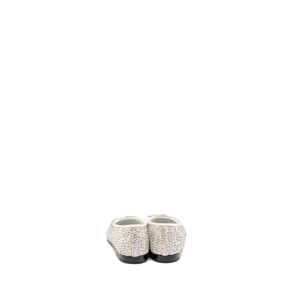 CHANEL 23C BALLERINAS FLAT SHOES GLITTERED FABRIC/GROSGRAIN WHITE/MULTICOLOUR/BLACK