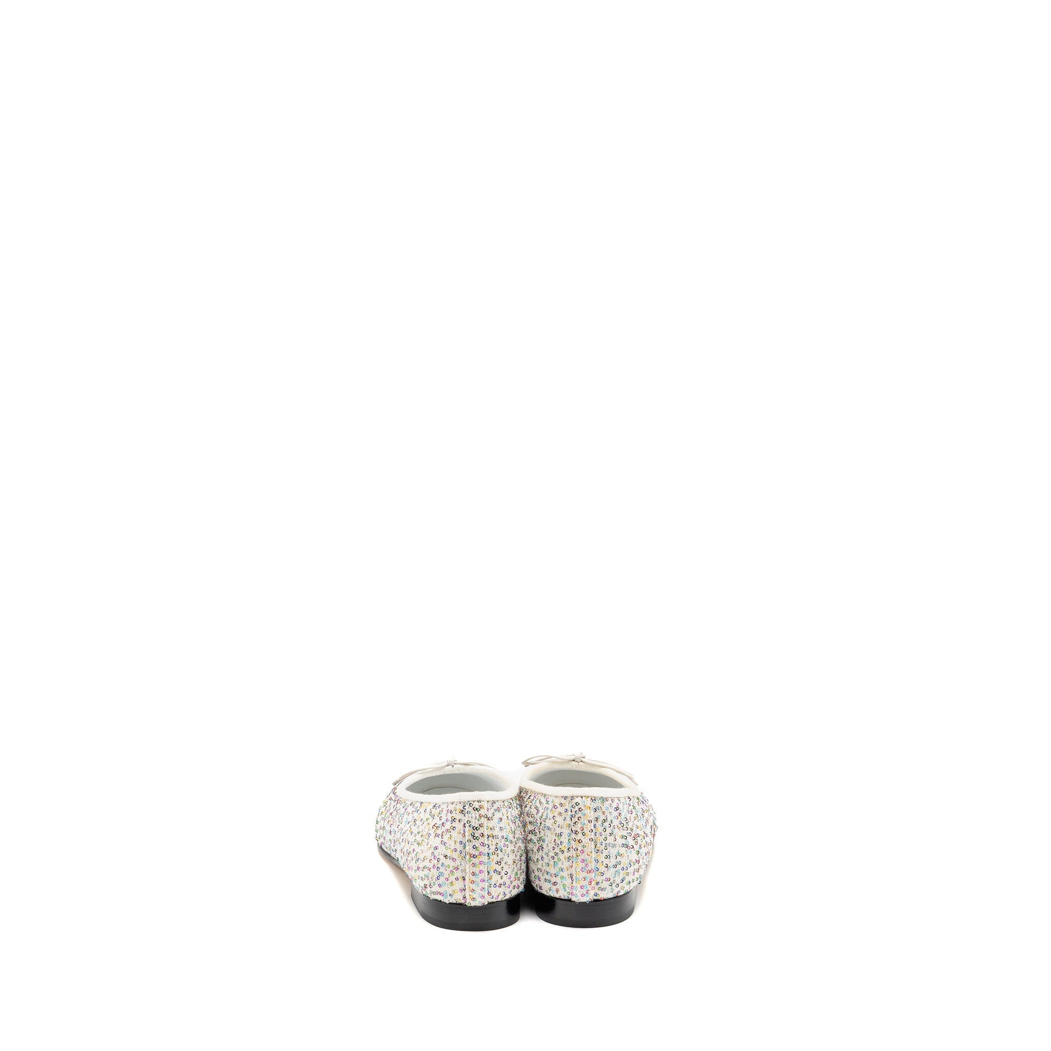 CHANEL 23C BALLERINAS FLAT SHOES GLITTERED FABRIC/GROSGRAIN WHITE/MULTICOLOUR/BLACK