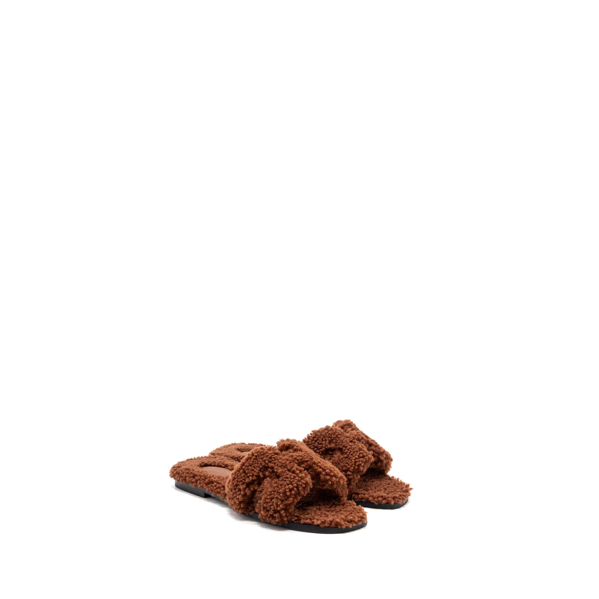 HERMES ORAN SANDAL SHEARLING DARK BROWN