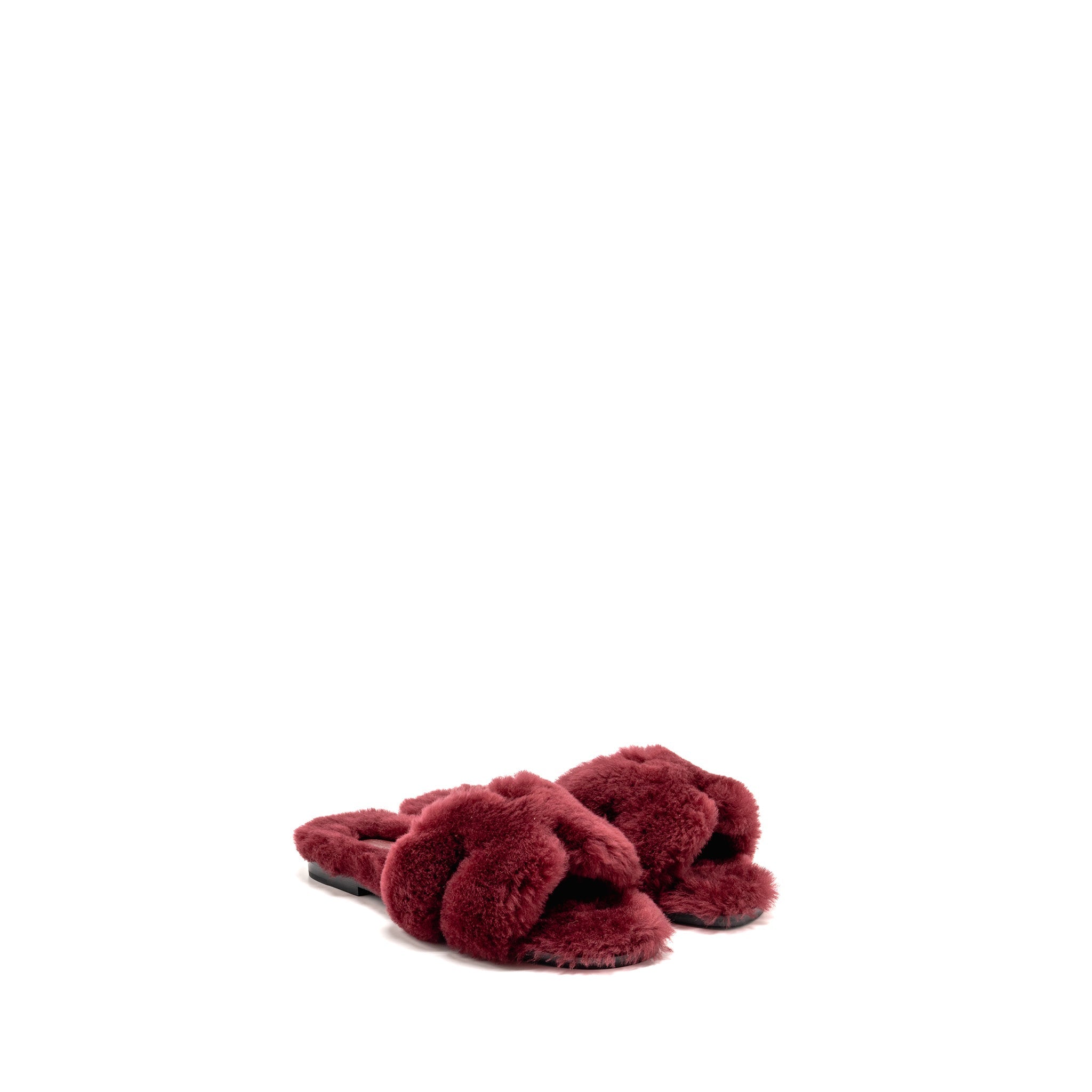 HERMES ORAN SANDALS SHEARLING BURGUNDY