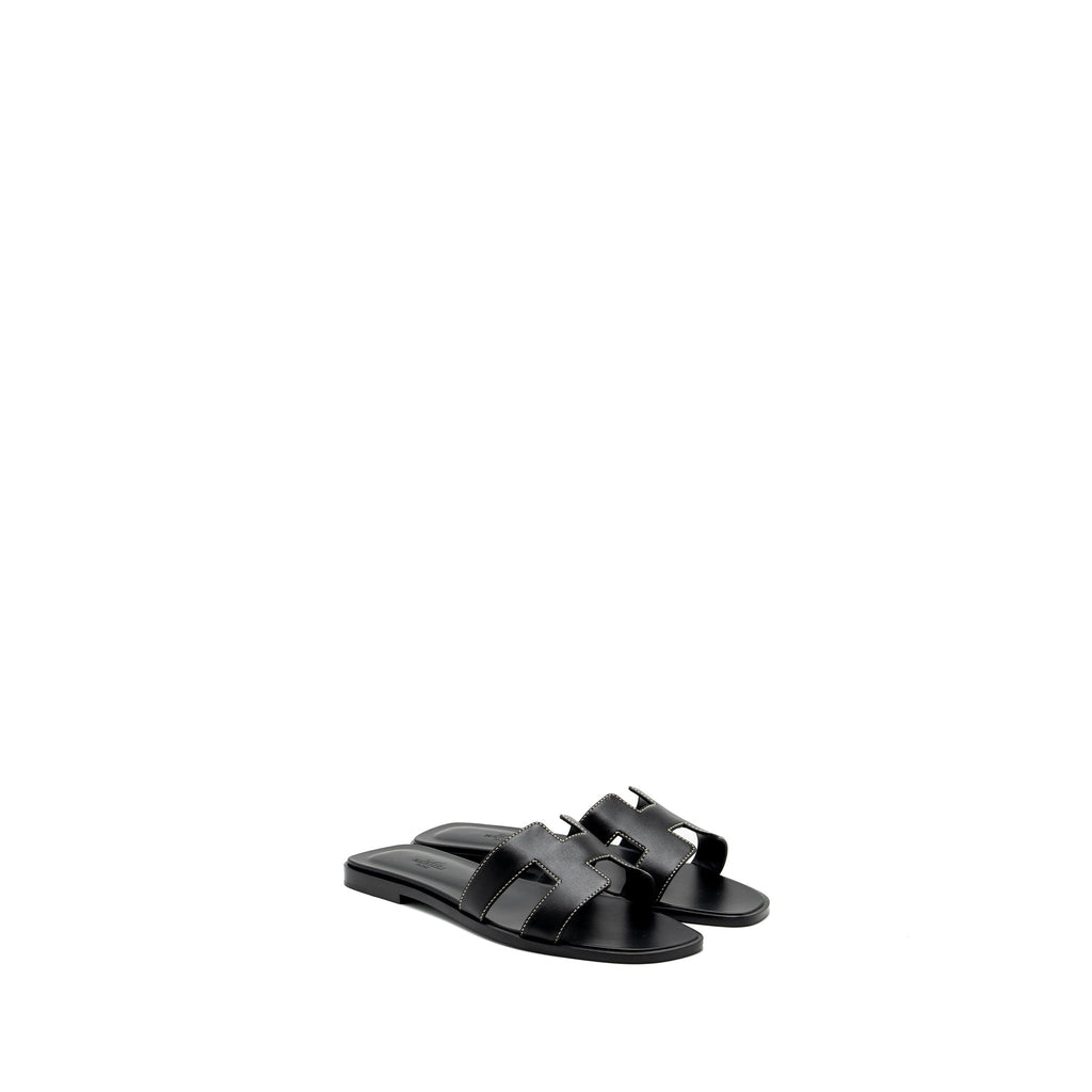 HERMES ORAN SANDAL BOX CALFSKIN BLACK
