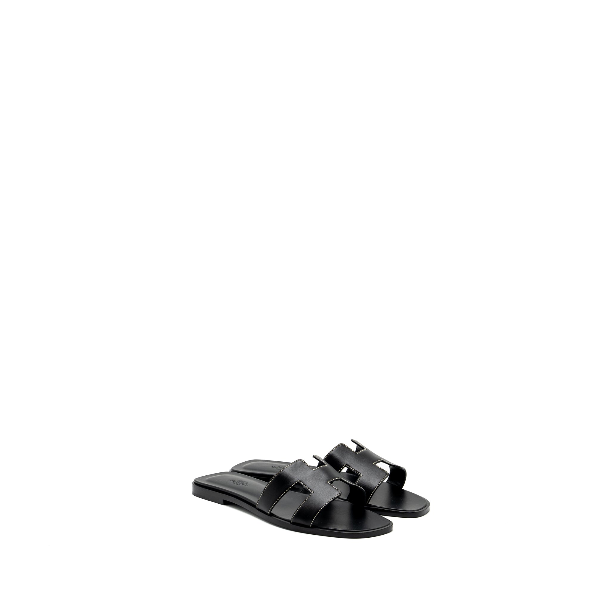 HERMES ORAN SANDAL BOX CALFSKIN BLACK