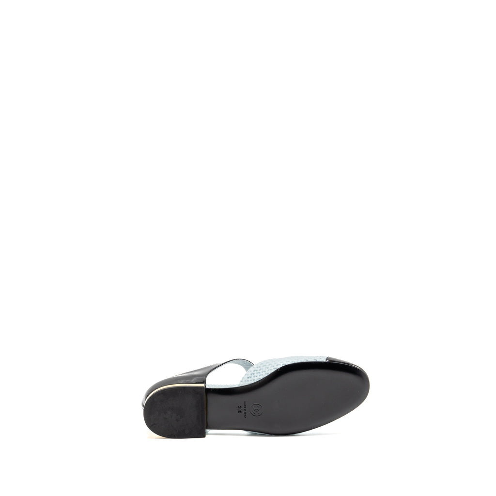 CHANEL 21K BALLERINAS FLAT SHOES TWEED/PATENT CALFSKIN LIGHT BLUE/ BLACK GHW