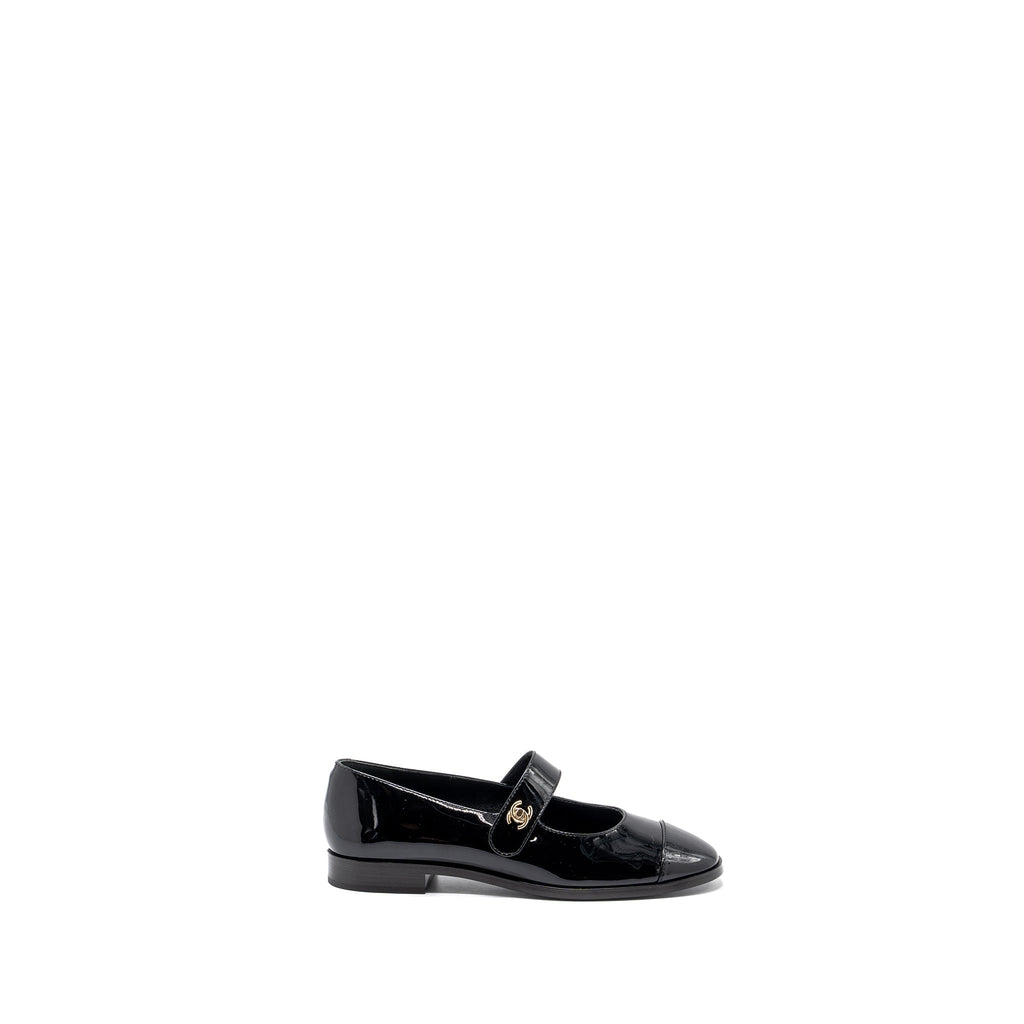 CHANEL MARY JANES PATENT CALFSKIN BLACK LGHW