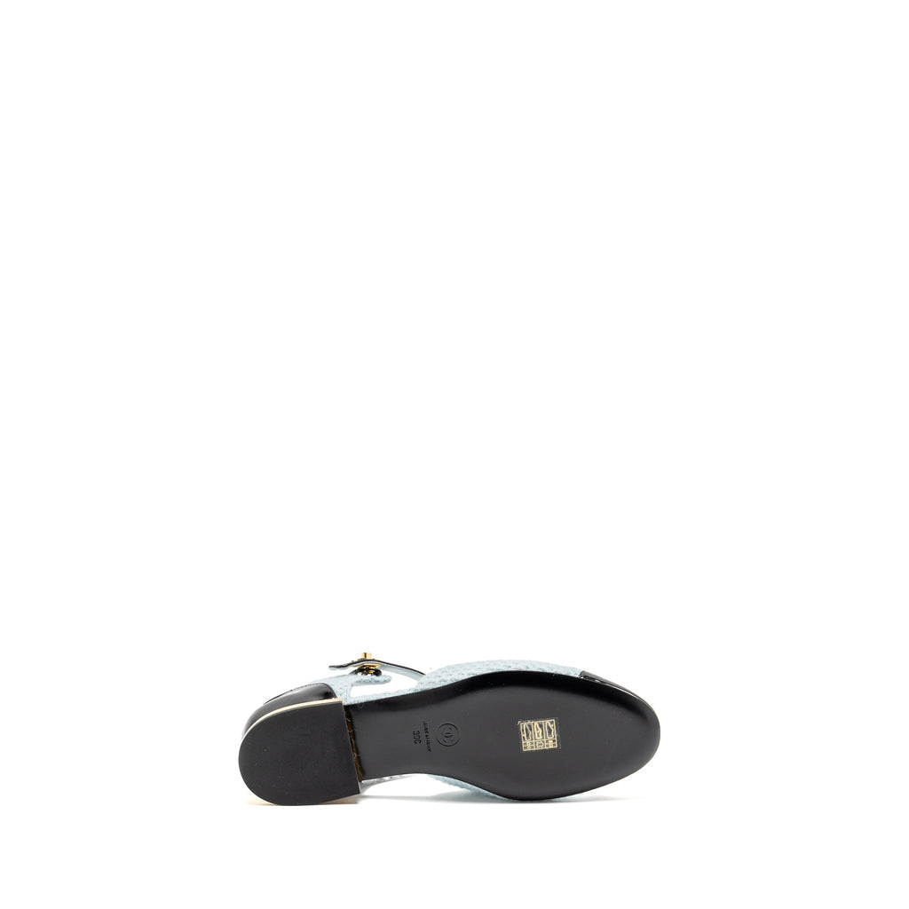 CHANEL 21K BALLERINAS FLAT SHOES TWEED/PATENT CALFSKIN LIGHT BLUE/ BLACK GHW