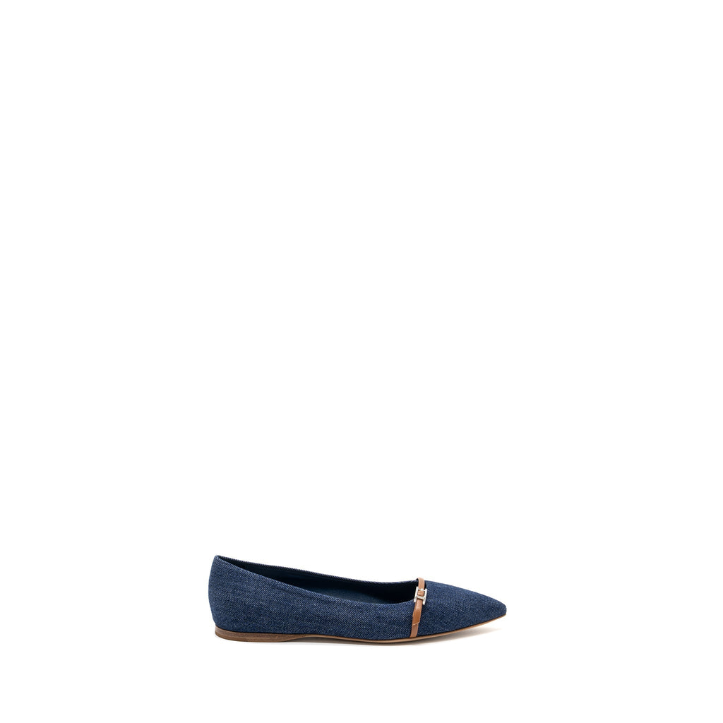 HERMES LAUREN BALLERINA FLATS BLUE DENIM SHW