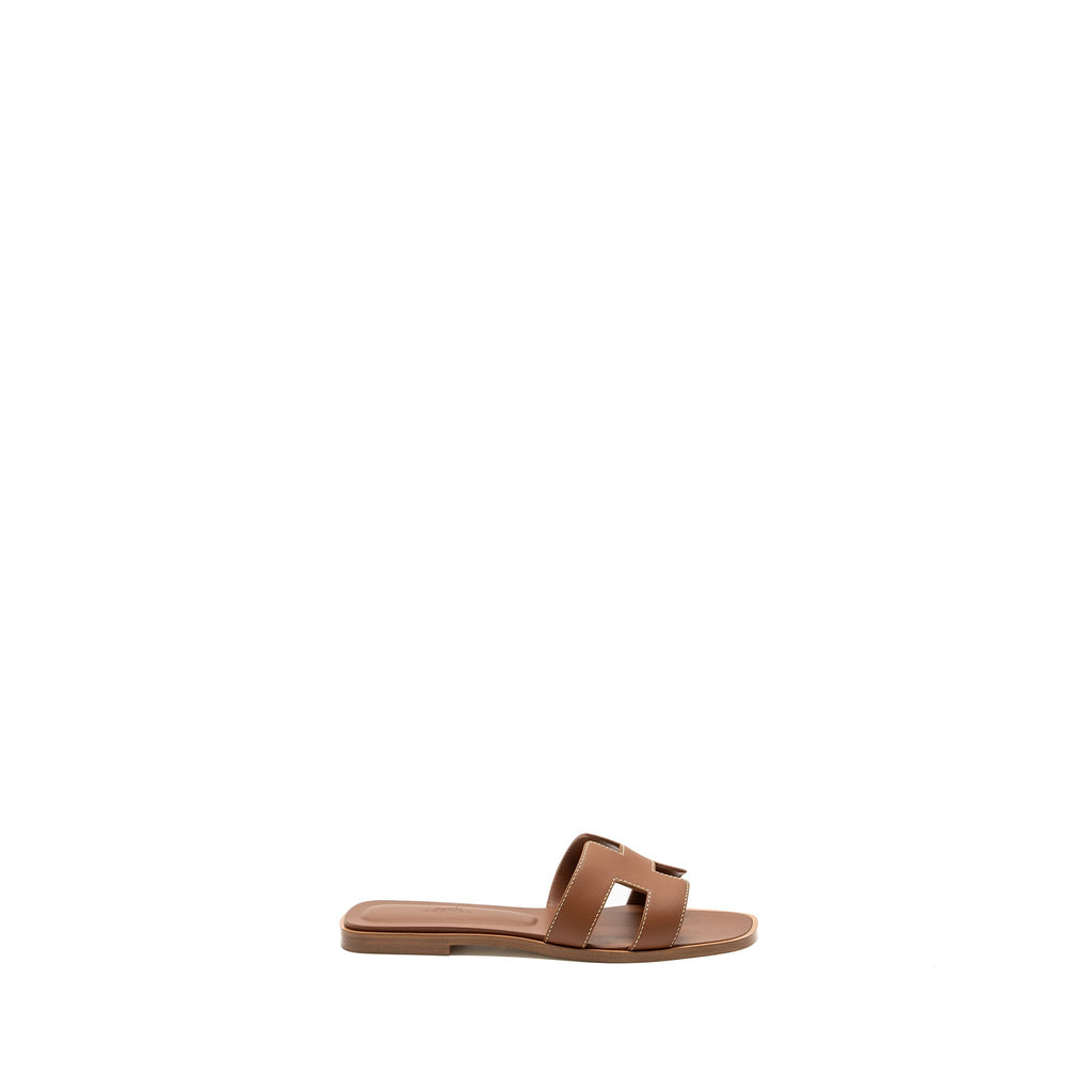 HERMES ORAN SANDALS BOX CALFSKIN GOLD