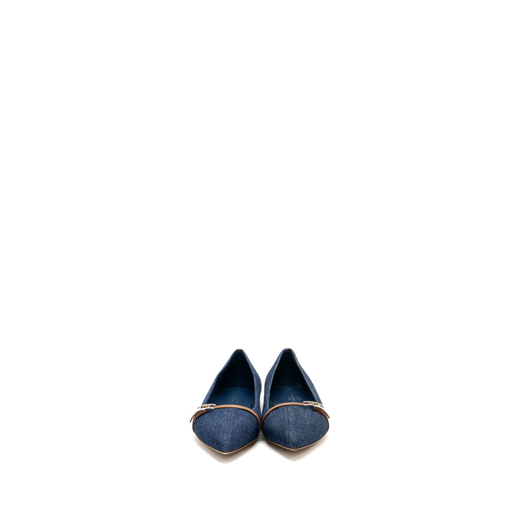 HERMES LAUREN BALLERINA FLATS BLUE DENIM SHW