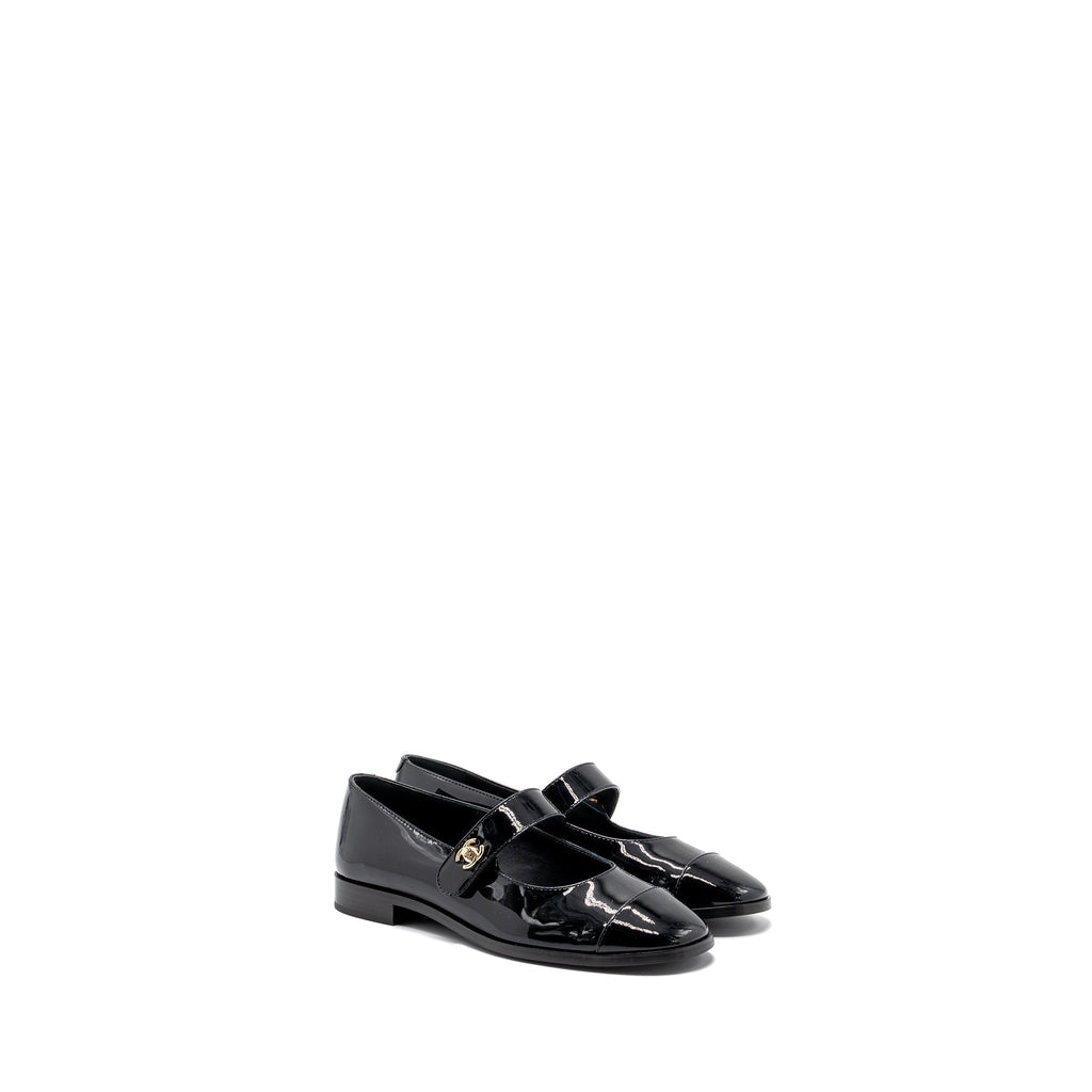 CHANEL MARY JANES PATENT CALFSKIN BLACK LGHW