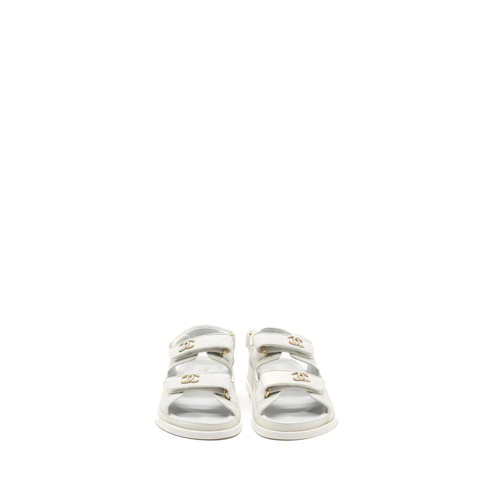CHANEL DAD SANDALS CAVIAR WHITE LGHW