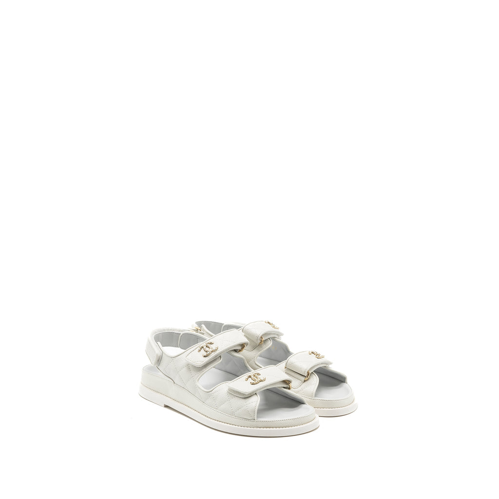 CHANEL DAD SANDALS CAVIAR WHITE LGHW