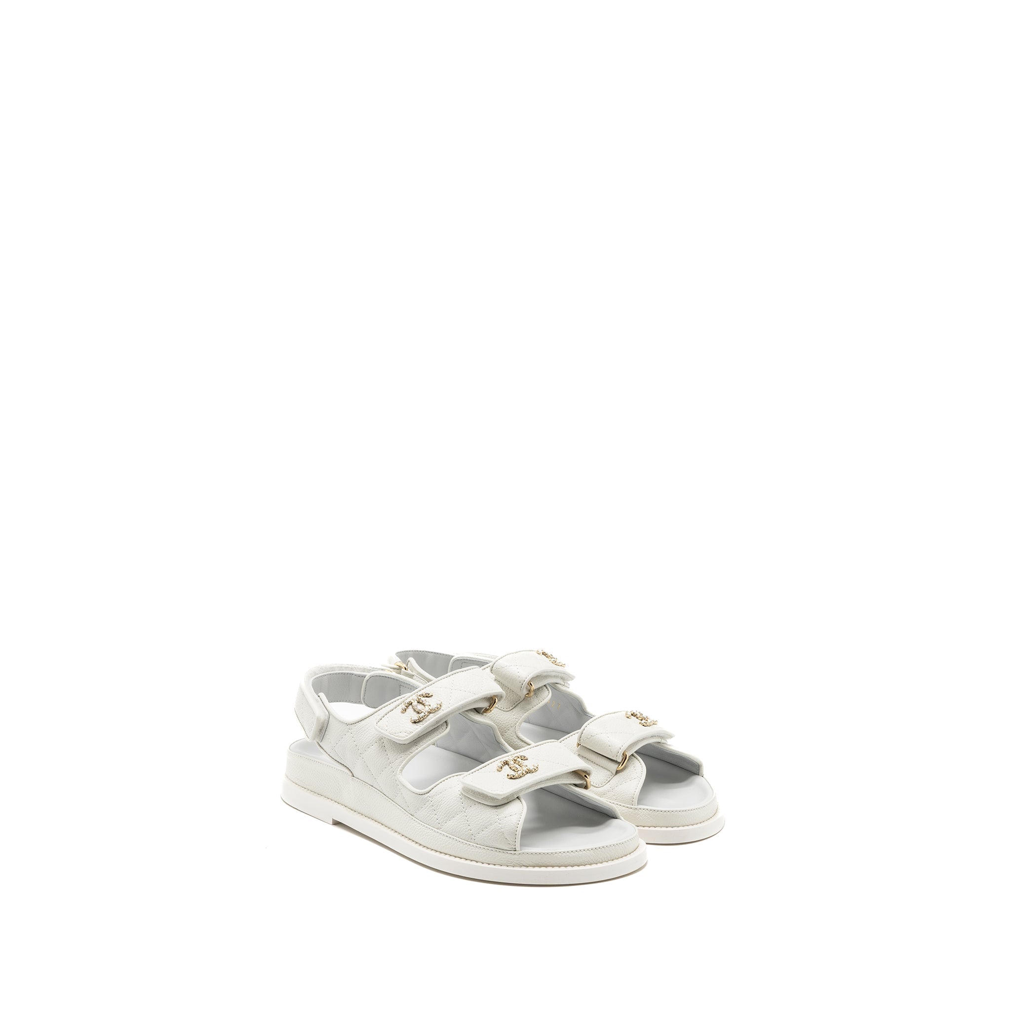 CHANEL DAD SANDALS CAVIAR WHITE LGHW