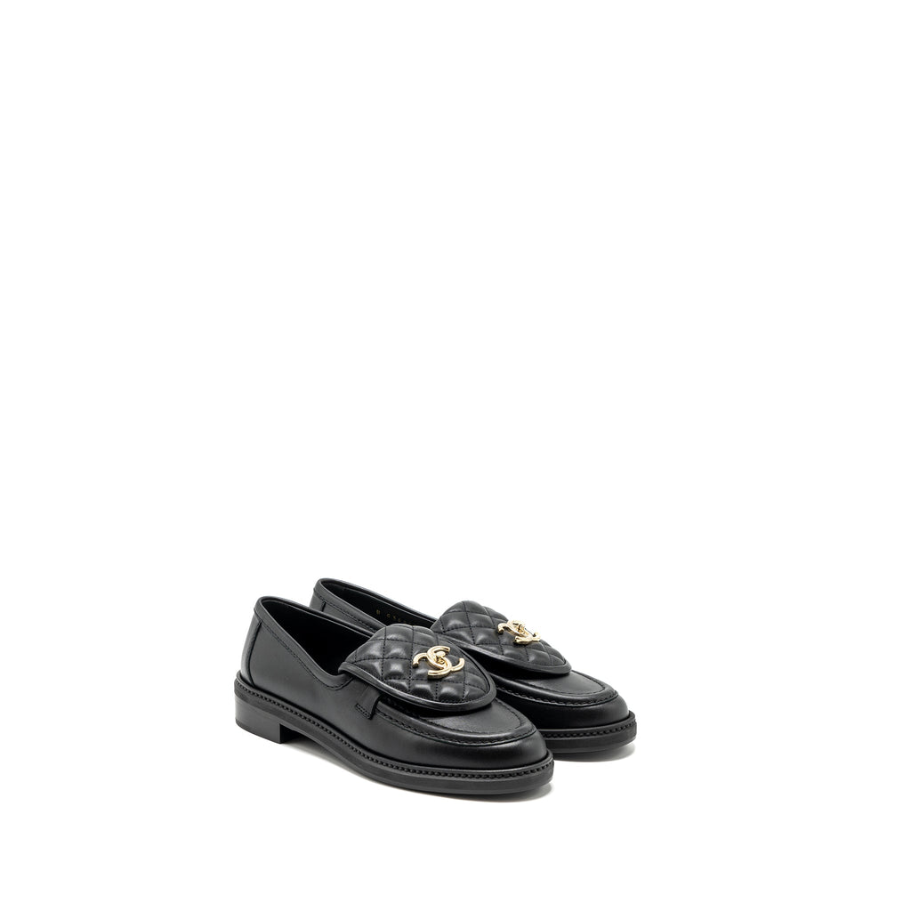 CHANEL QUILTED CC LOGO LOAFER BLACK LGHW