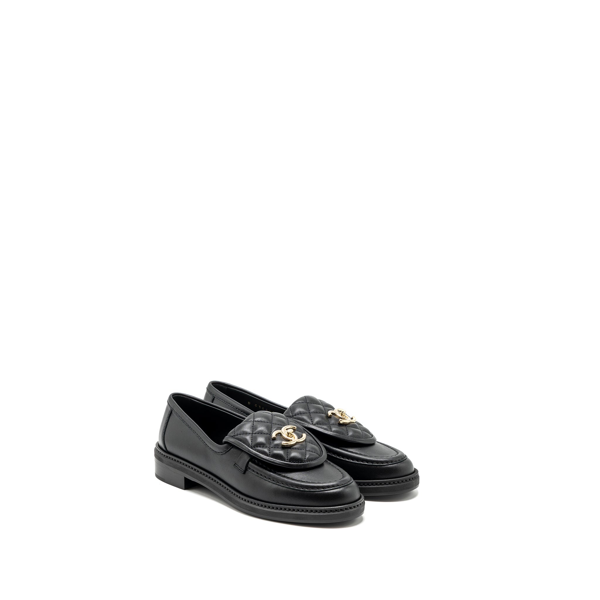CHANEL QUILTED CC LOGO LOAFER BLACK LGHW