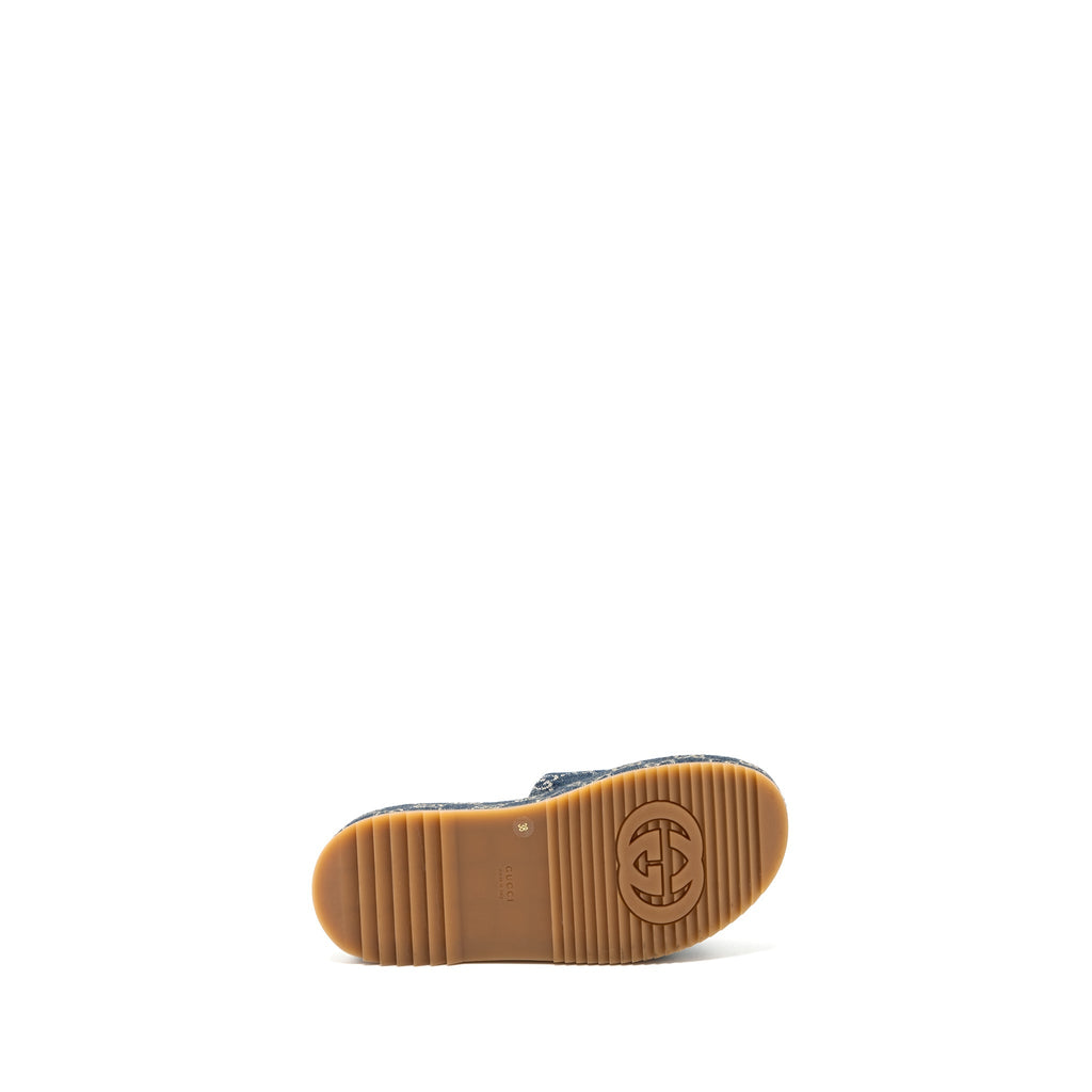 GUCCI PLATFORM SLIDE SANDALS GG SUPREME BLUE DENIM