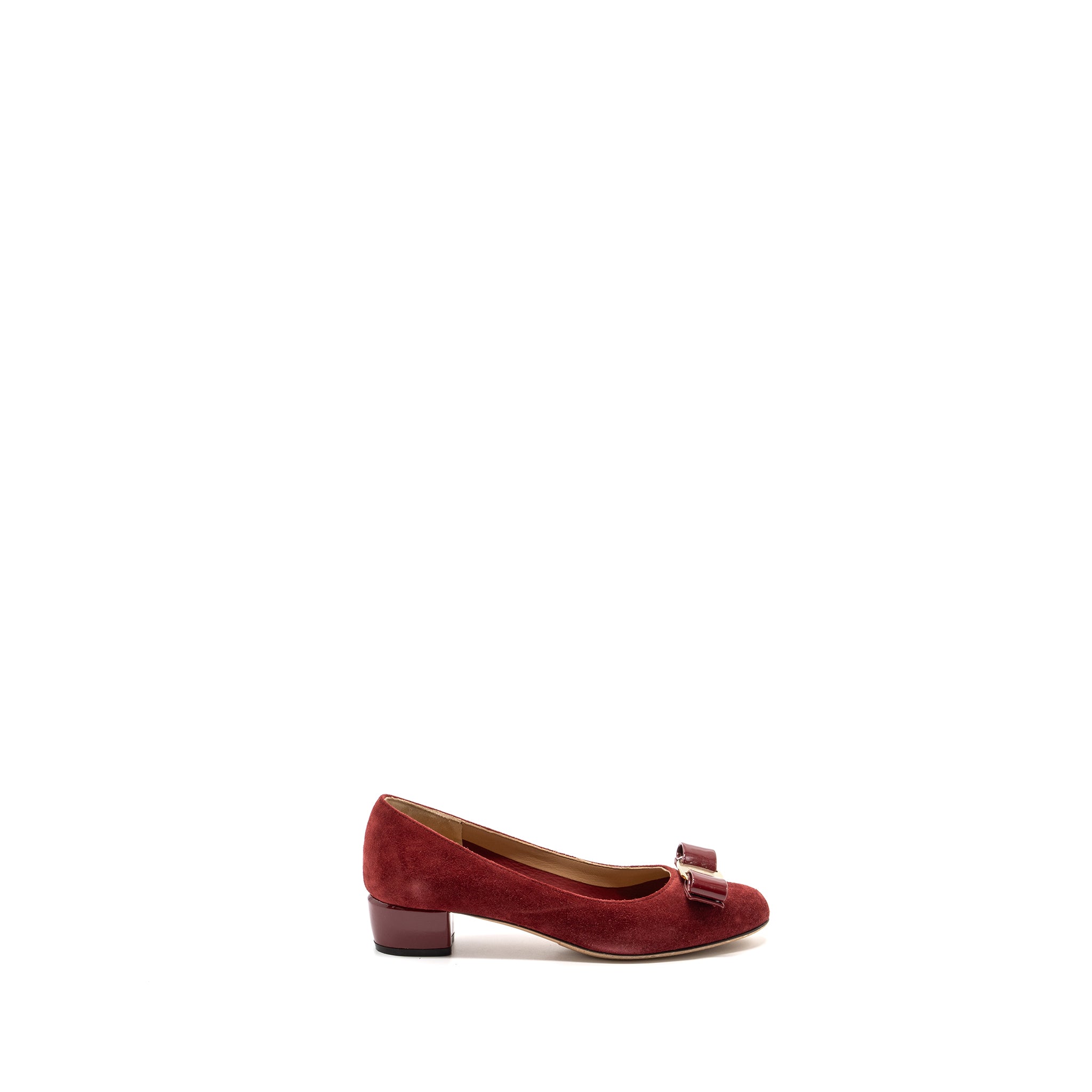 SALVATORE FERRAGAMO MY MUSE SUEDE/PATENT RED GHW