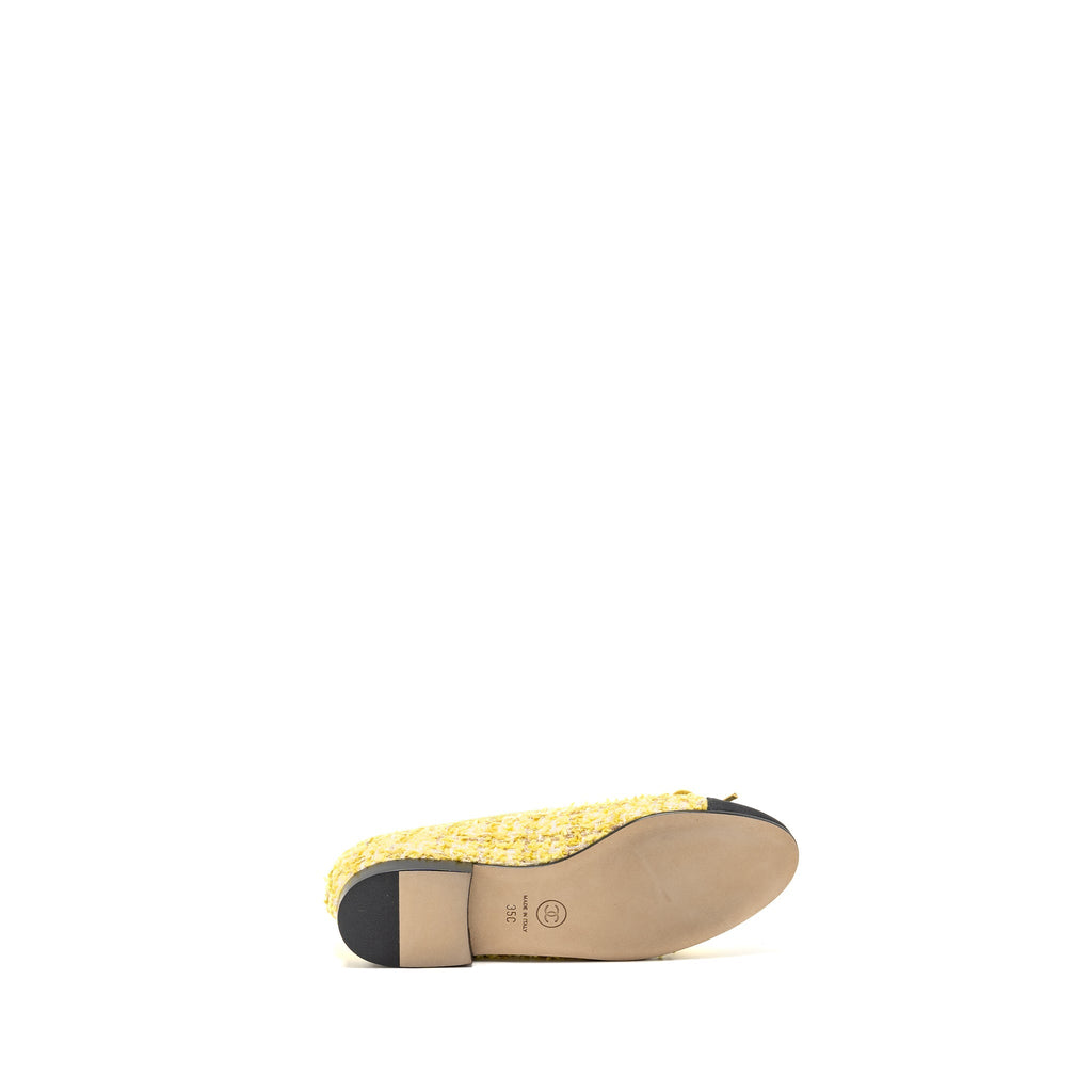 CHANEL BALLERINAS FLAT SHOES TWEED YELLOW/BLACK