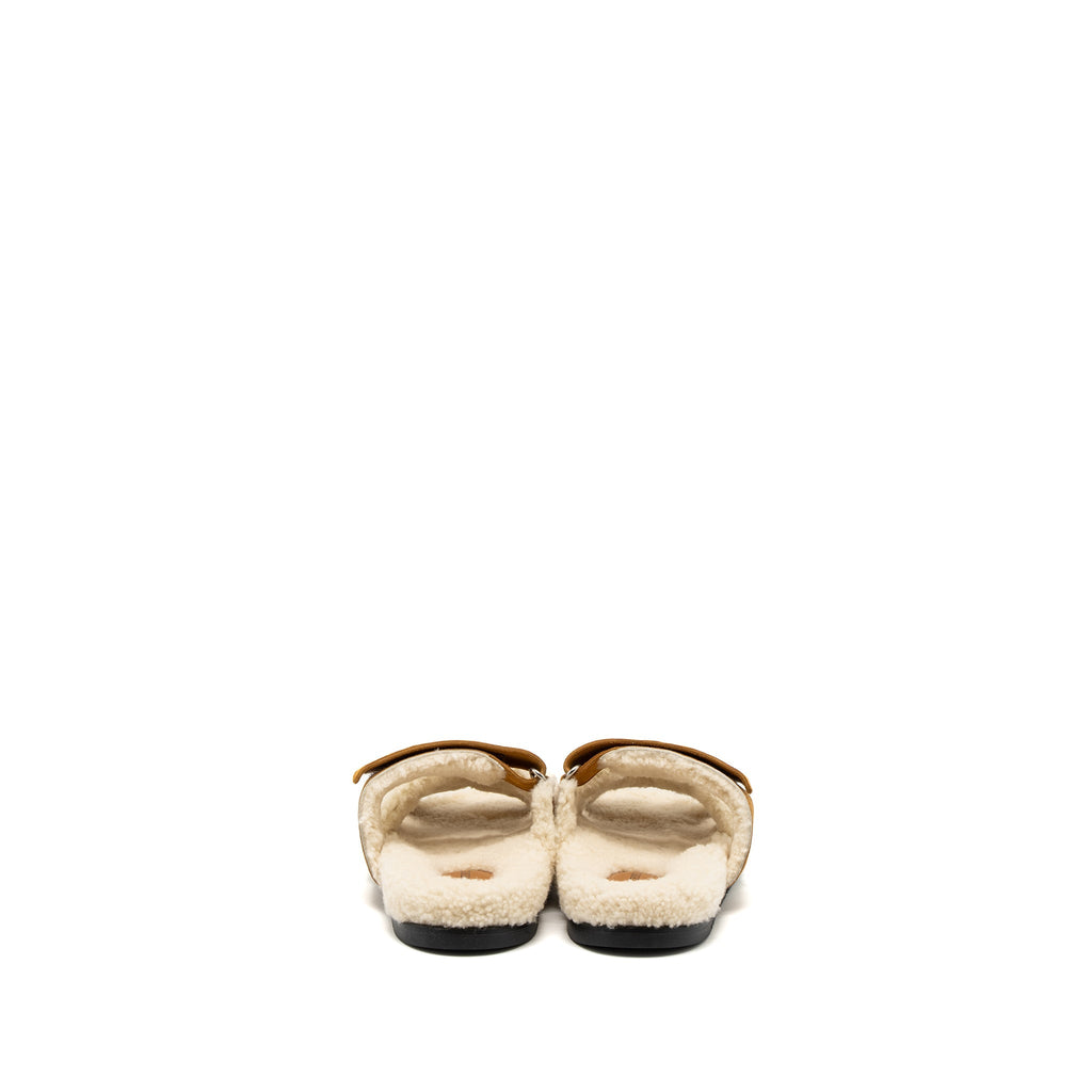 HERMES CHYPRE SANDAL SUEDE GOATSKIN/SHEARLING BEIGE DOREEN/ECRU
