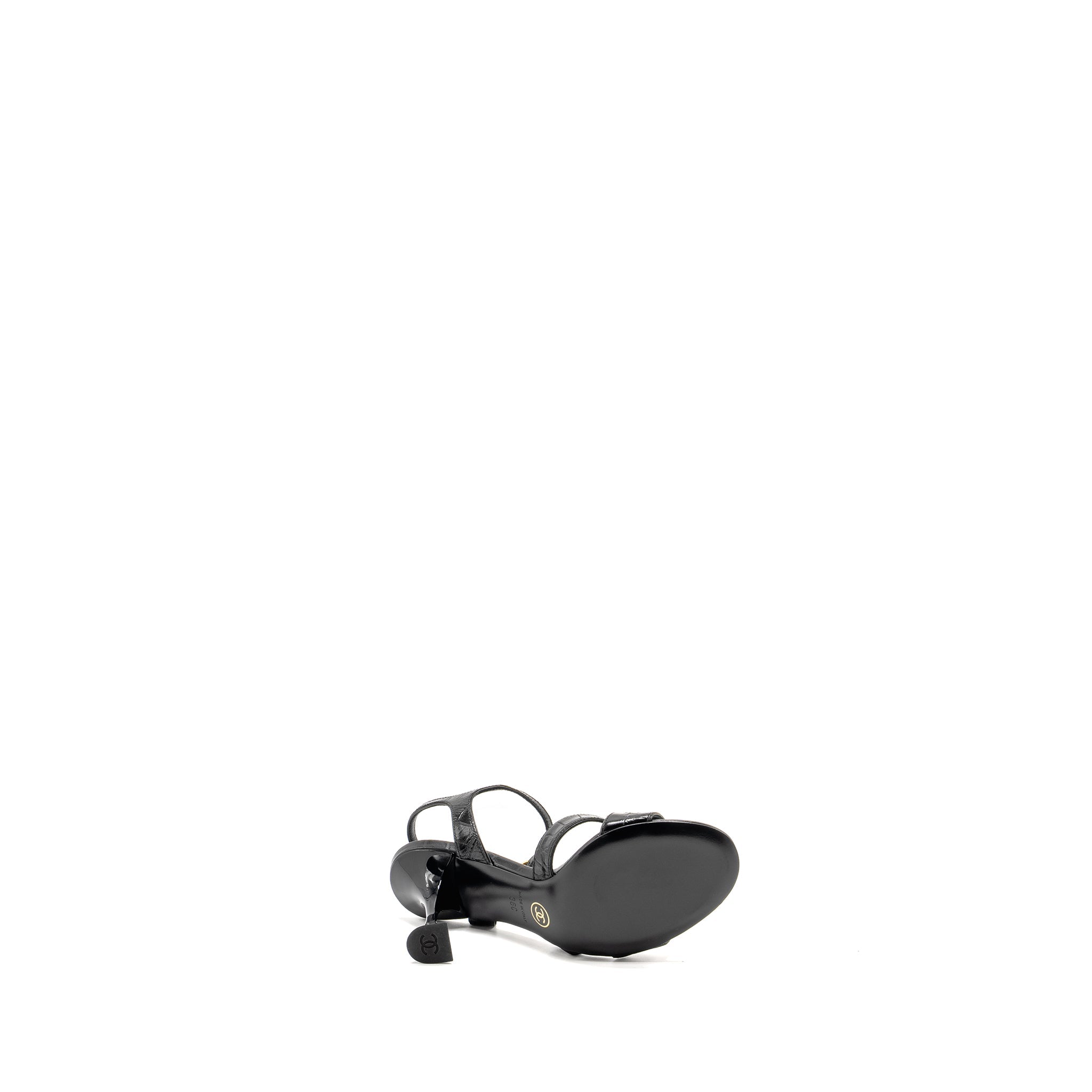 CHANEL CC SANDALS MATTE CROCODILE-EMBOSSED CALFSKIN BLACK GHW