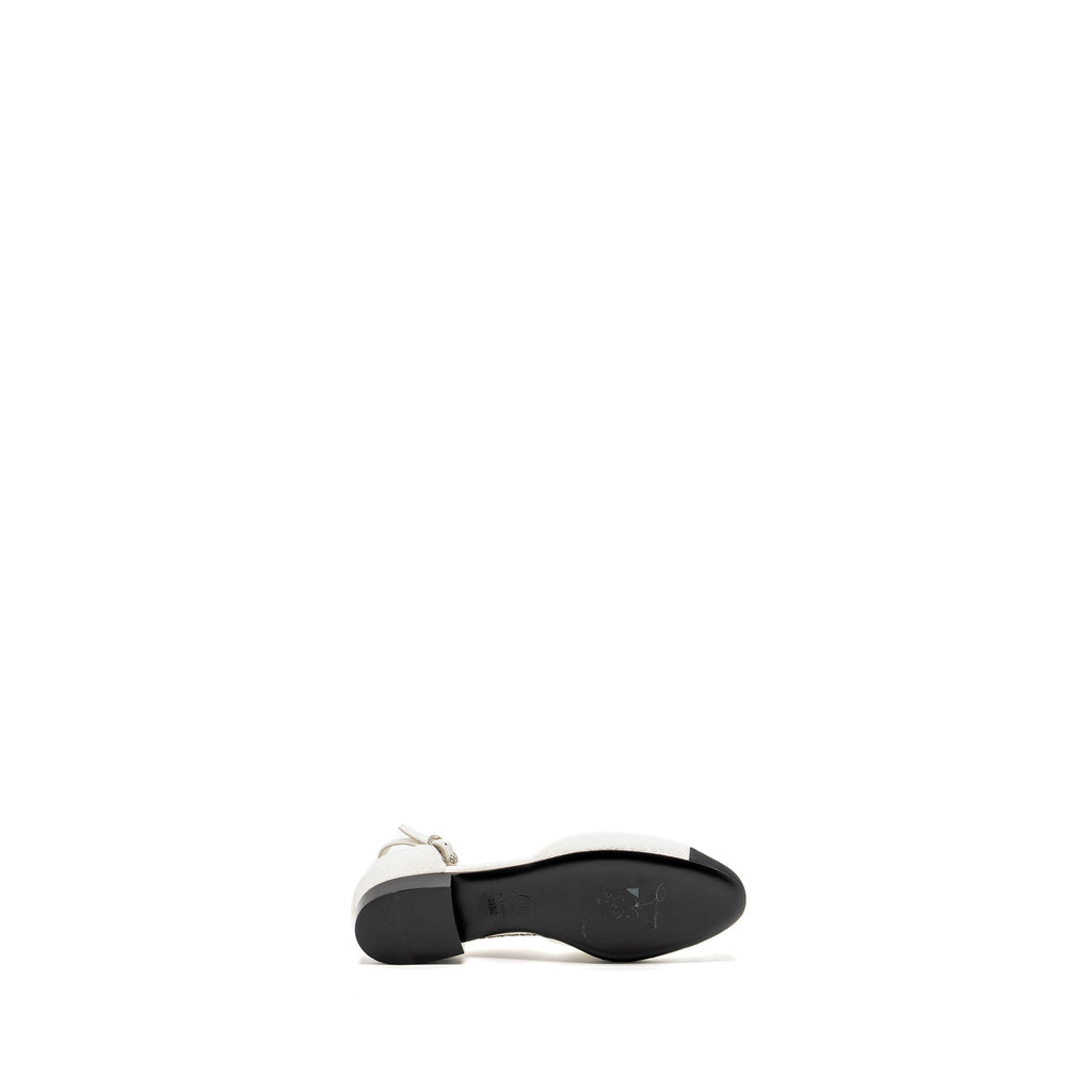 CHANEL LOGO DETAILED SANDALS SEQUIN WHITE/BLACK