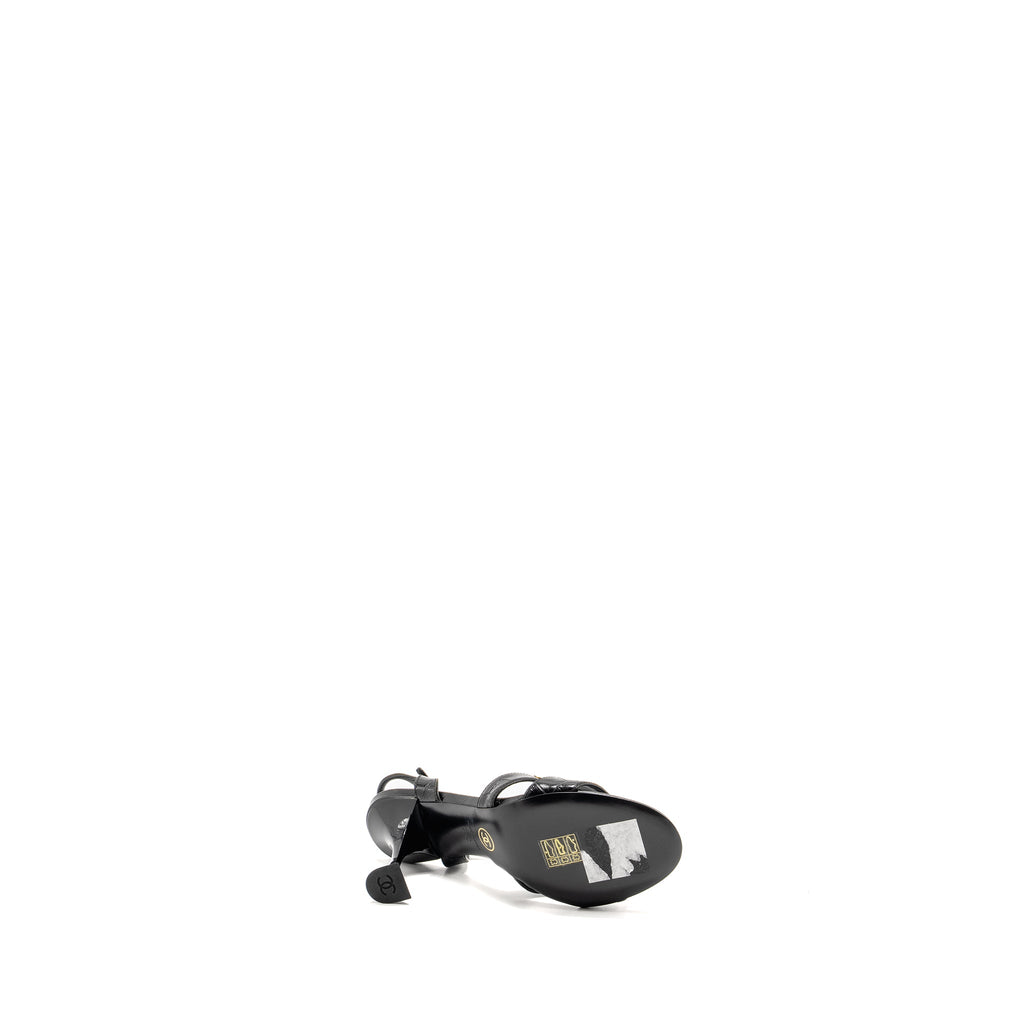 CHANEL CC SANDALS MATTE CROCODILE-EMBOSSED CALFSKIN BLACK GHW