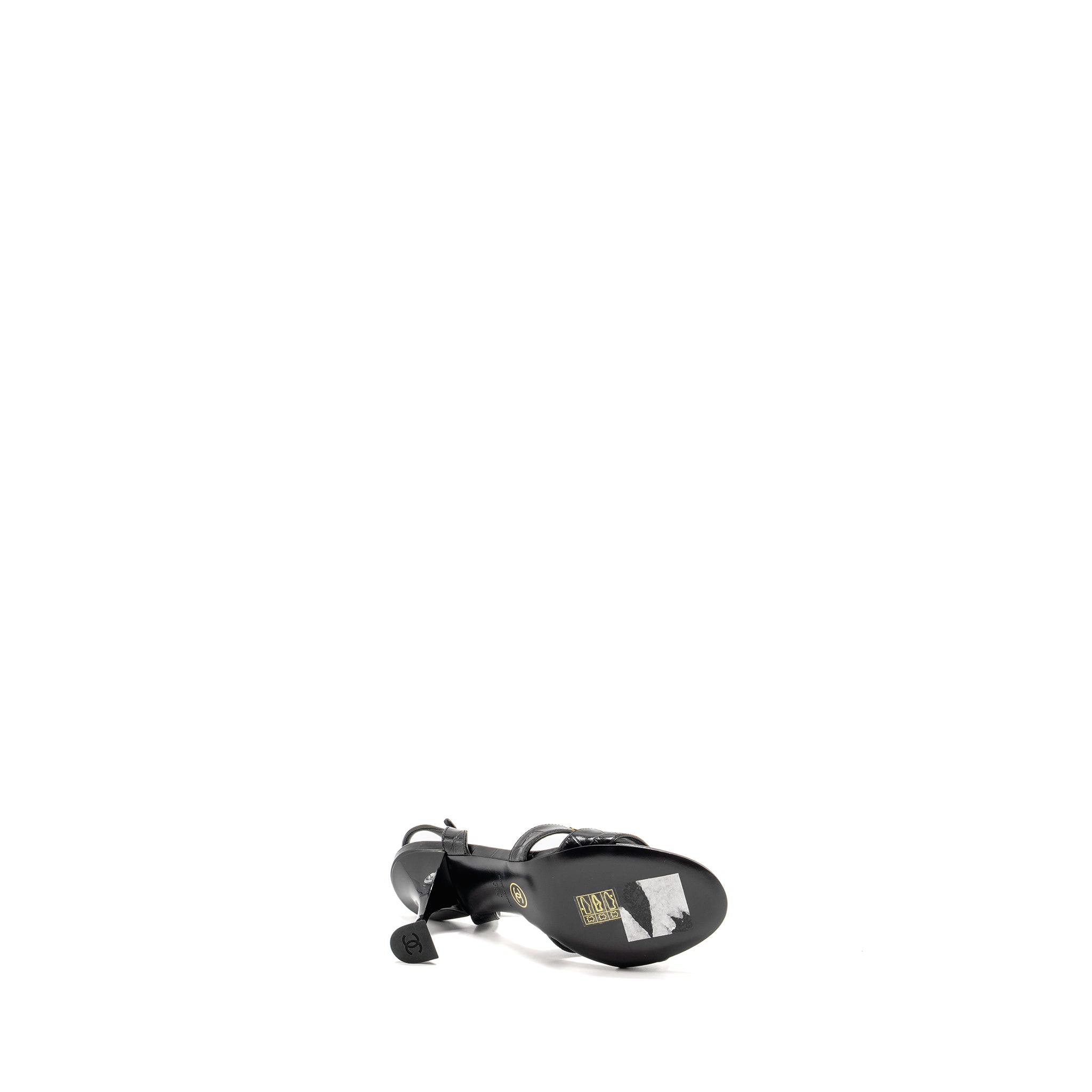 CHANEL CC SANDALS MATTE CROCODILE-EMBOSSED CALFSKIN BLACK GHW