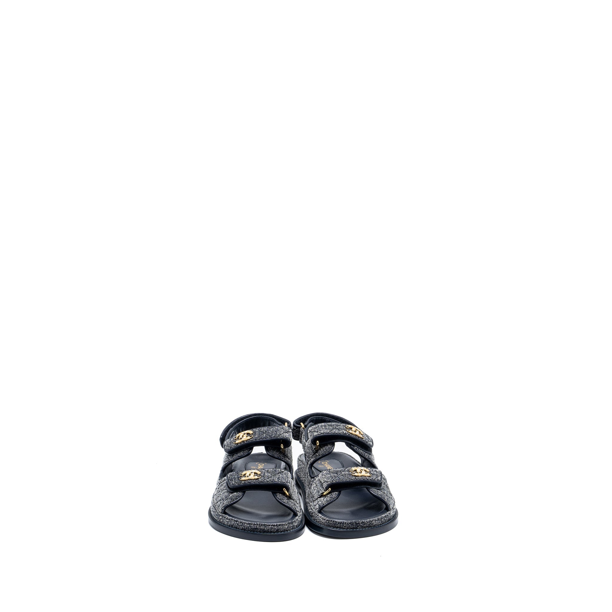 CHANEL DAD SANDALS DENIM GREY MULTICOLOUR HARDWARE