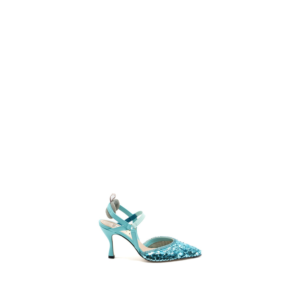 FENDI COLIBRI LITE SANDAL SEQUIN BLUE