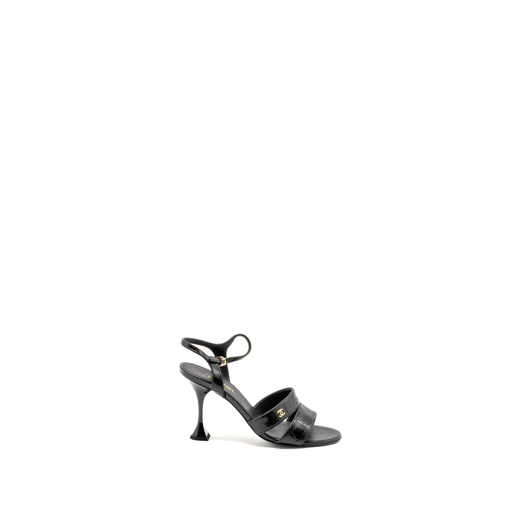 CHANEL CC SANDALS MATTE CROCODILE-EMBOSSED CALFSKIN BLACK GHW