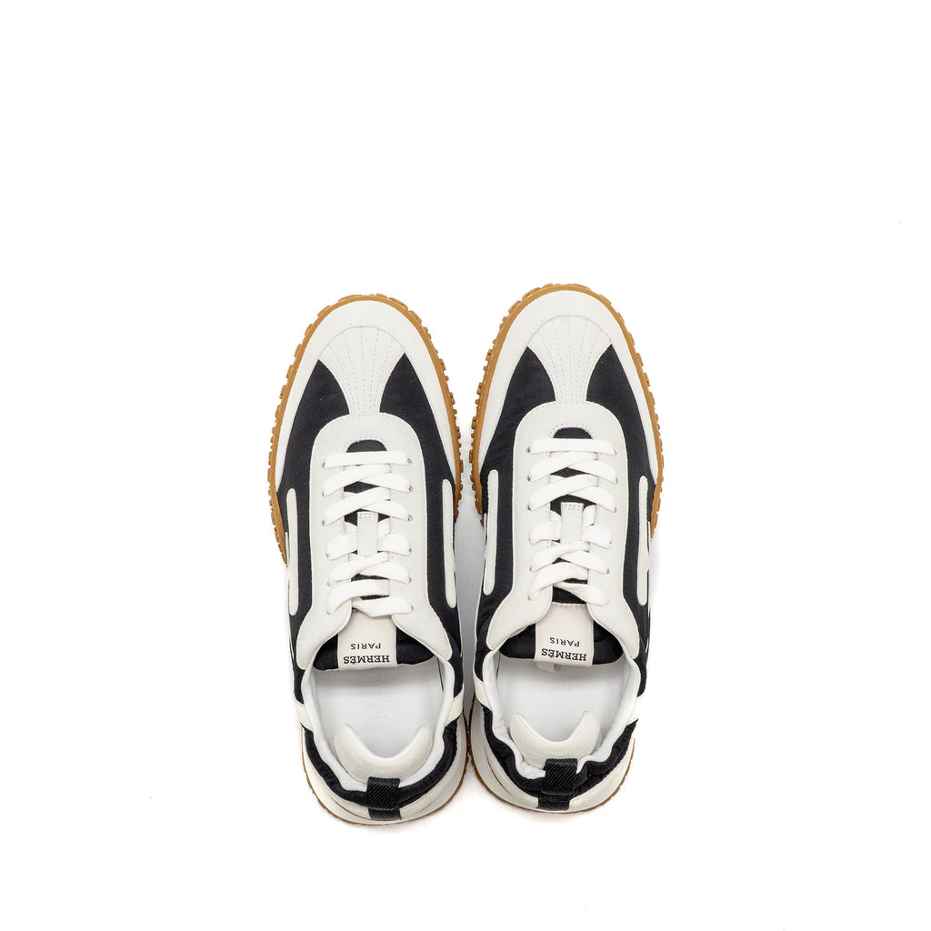 HERMES FEMME JET SNEAKER TECHNICAL CANVAS/SUEDE GOATSKIN NOIR/BLANC
