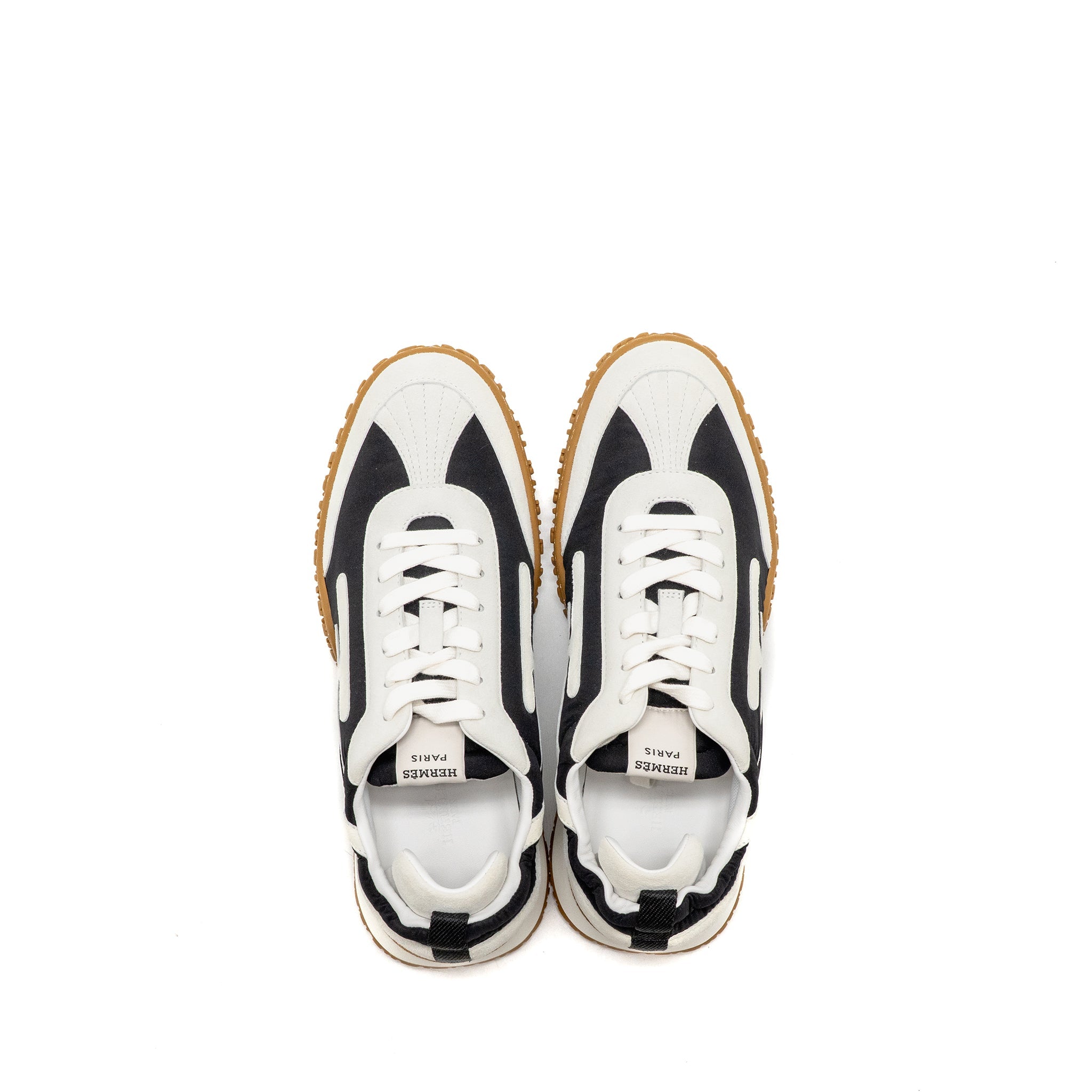 HERMES FEMME JET SNEAKER TECHNICAL CANVAS/SUEDE GOATSKIN NOIR/BLANC