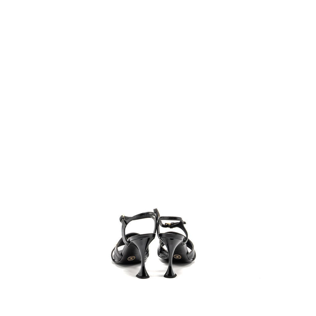 CHANEL CC SANDALS MATTE CROCODILE-EMBOSSED CALFSKIN BLACK GHW