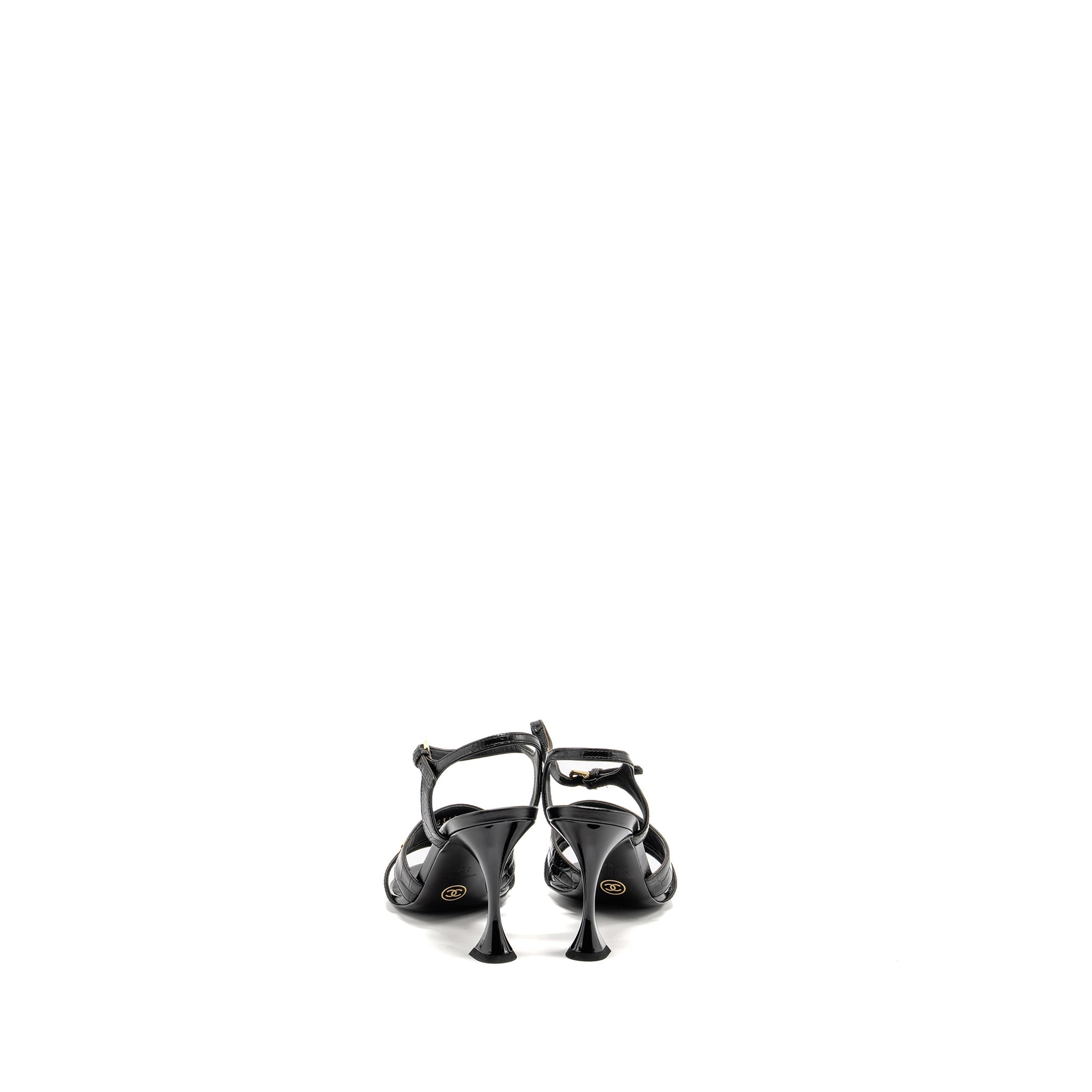 CHANEL CC SANDALS MATTE CROCODILE-EMBOSSED CALFSKIN BLACK GHW
