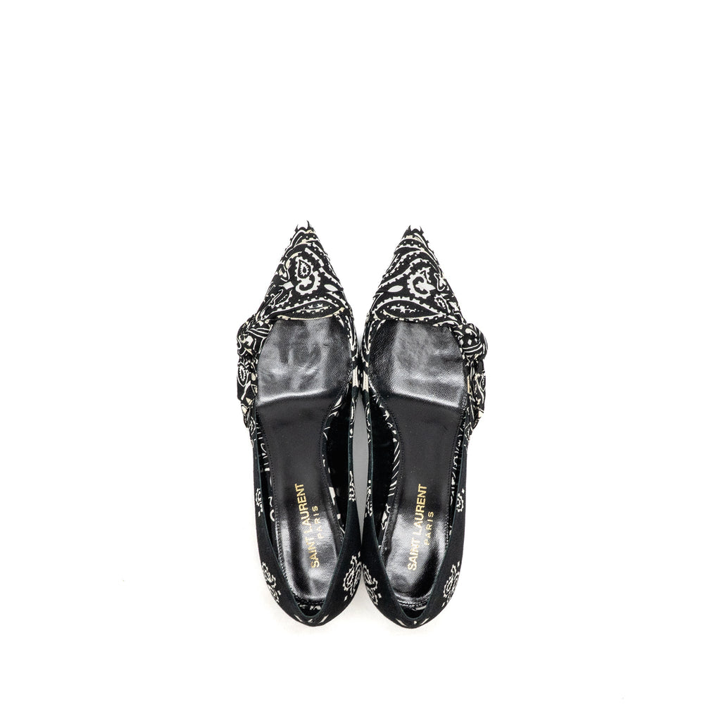 SAINT LAURENT/YSL KITTEN HEEL PUMPS LEATHER/FABRIC BLACK/WHITE